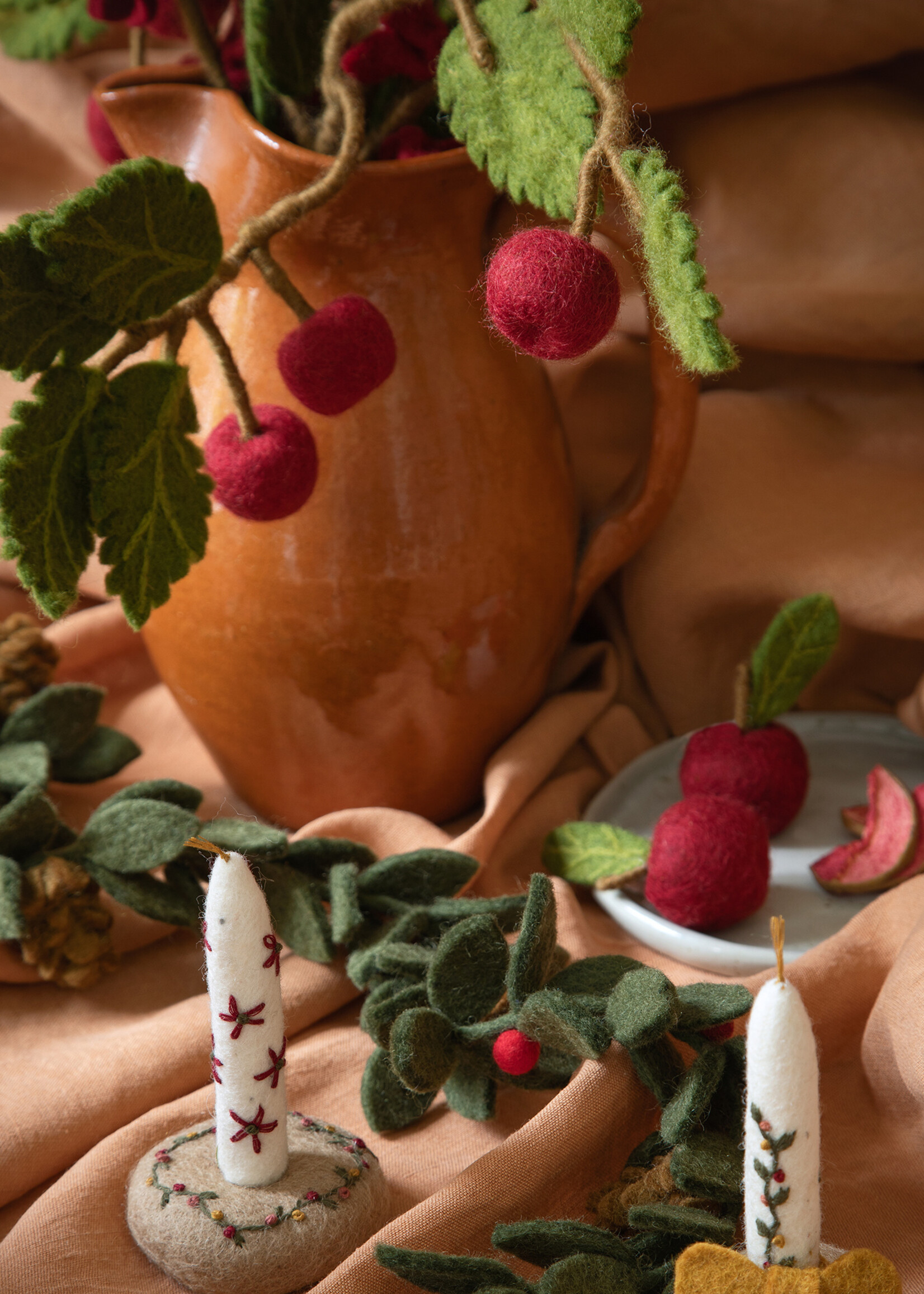 Gry and Sif Felt Apple Ornament - Dark Red