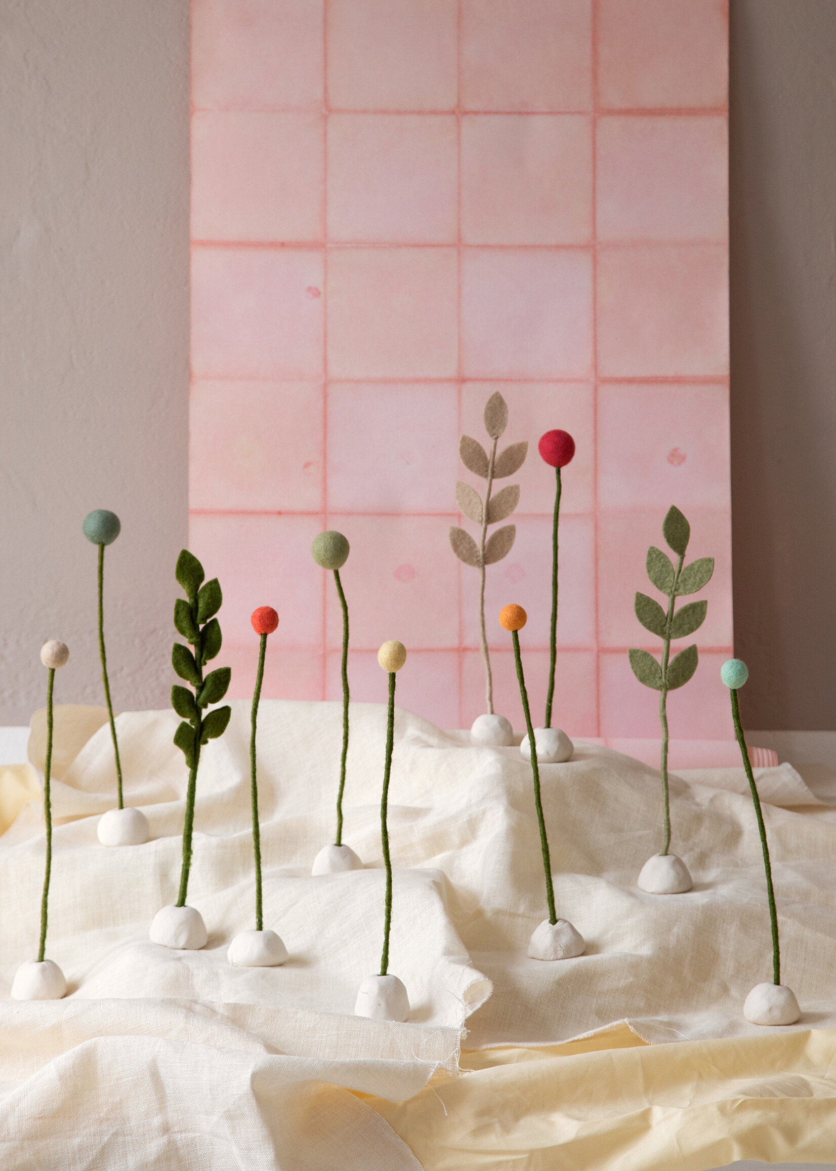 Gry and Sif Beige Felt Leaf Branch