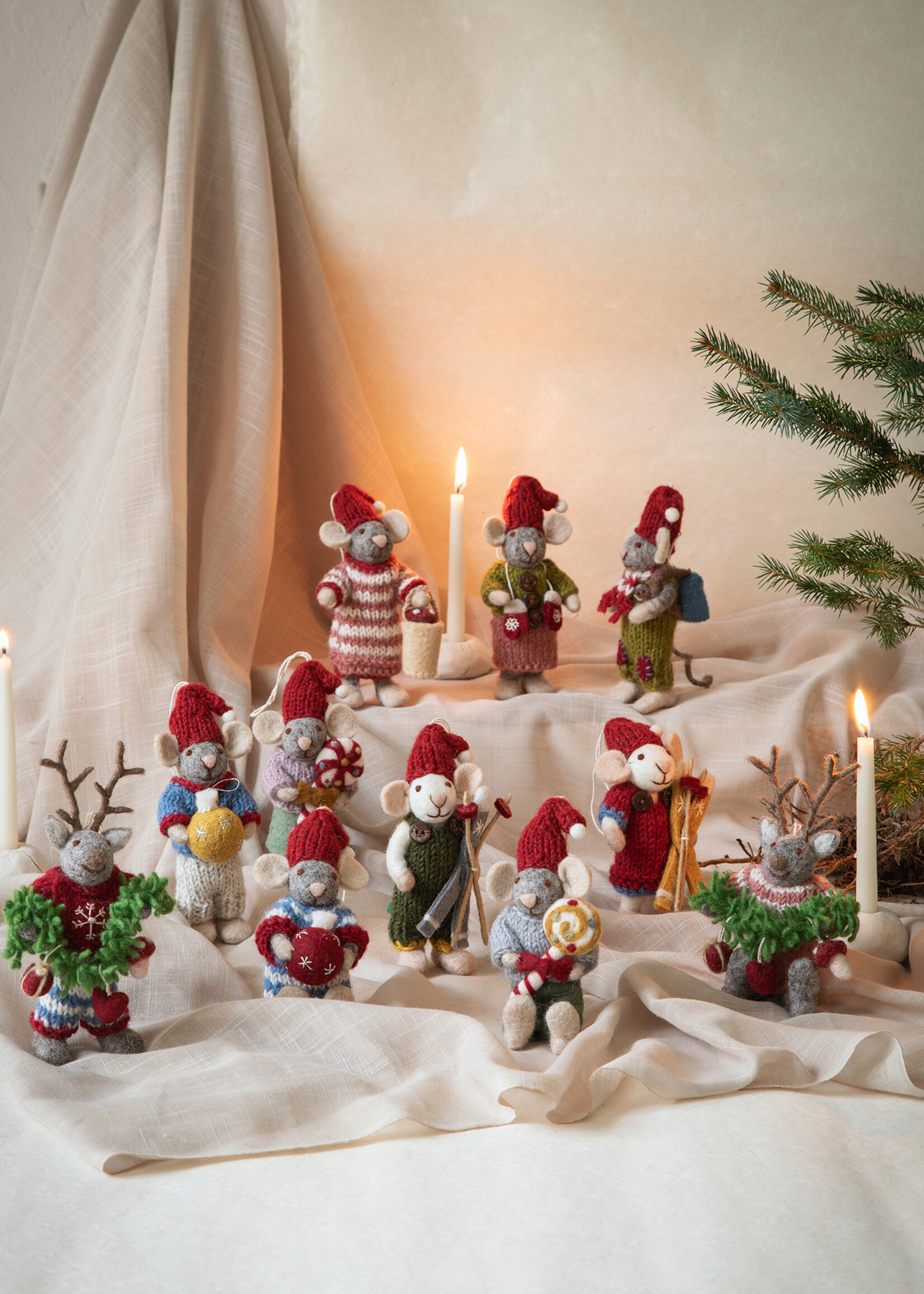 Gry and Sif Felt Grey Girl Deer with Garland Ornament