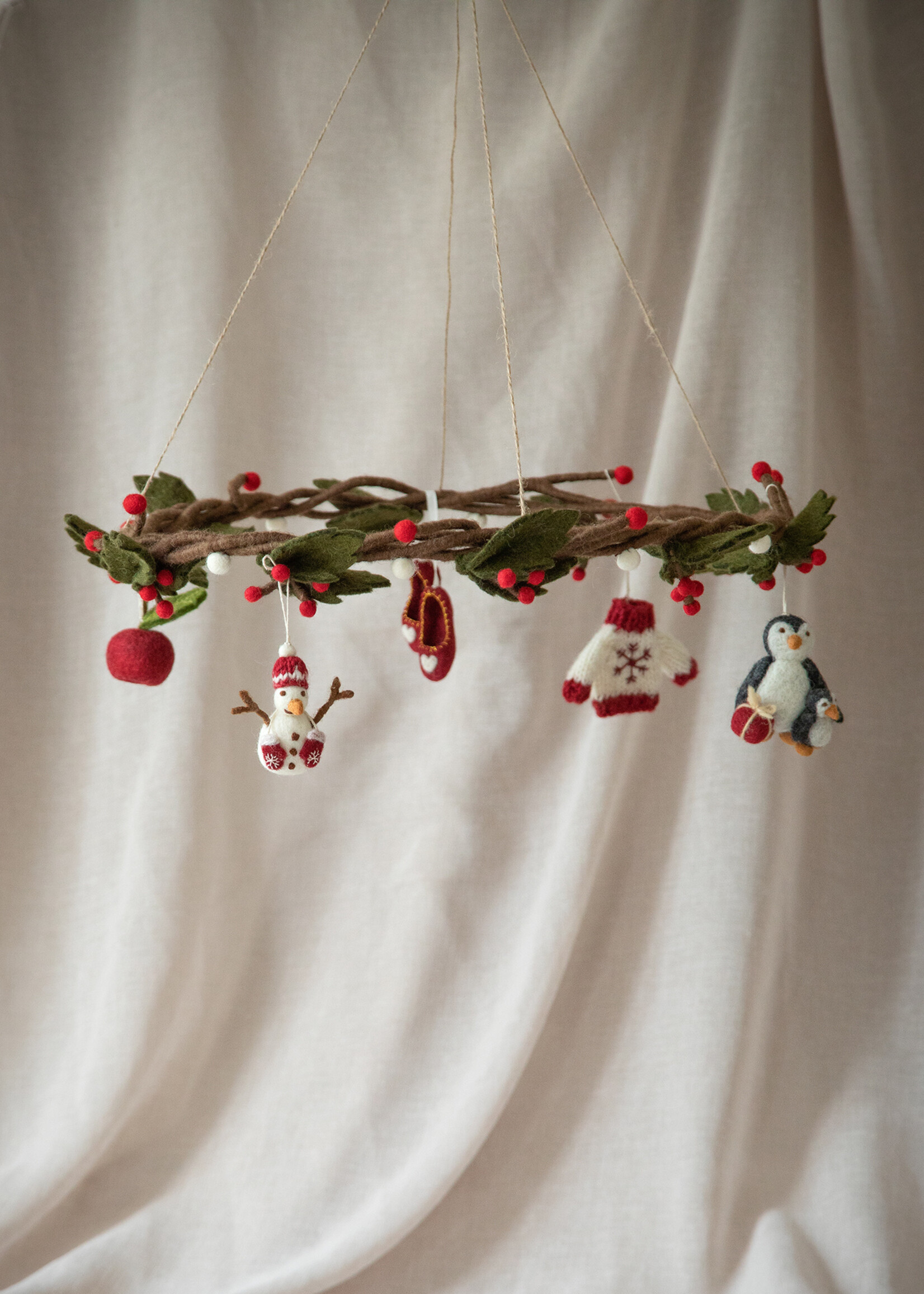 Gry and Sif Felt Holly Hanging Wreath
