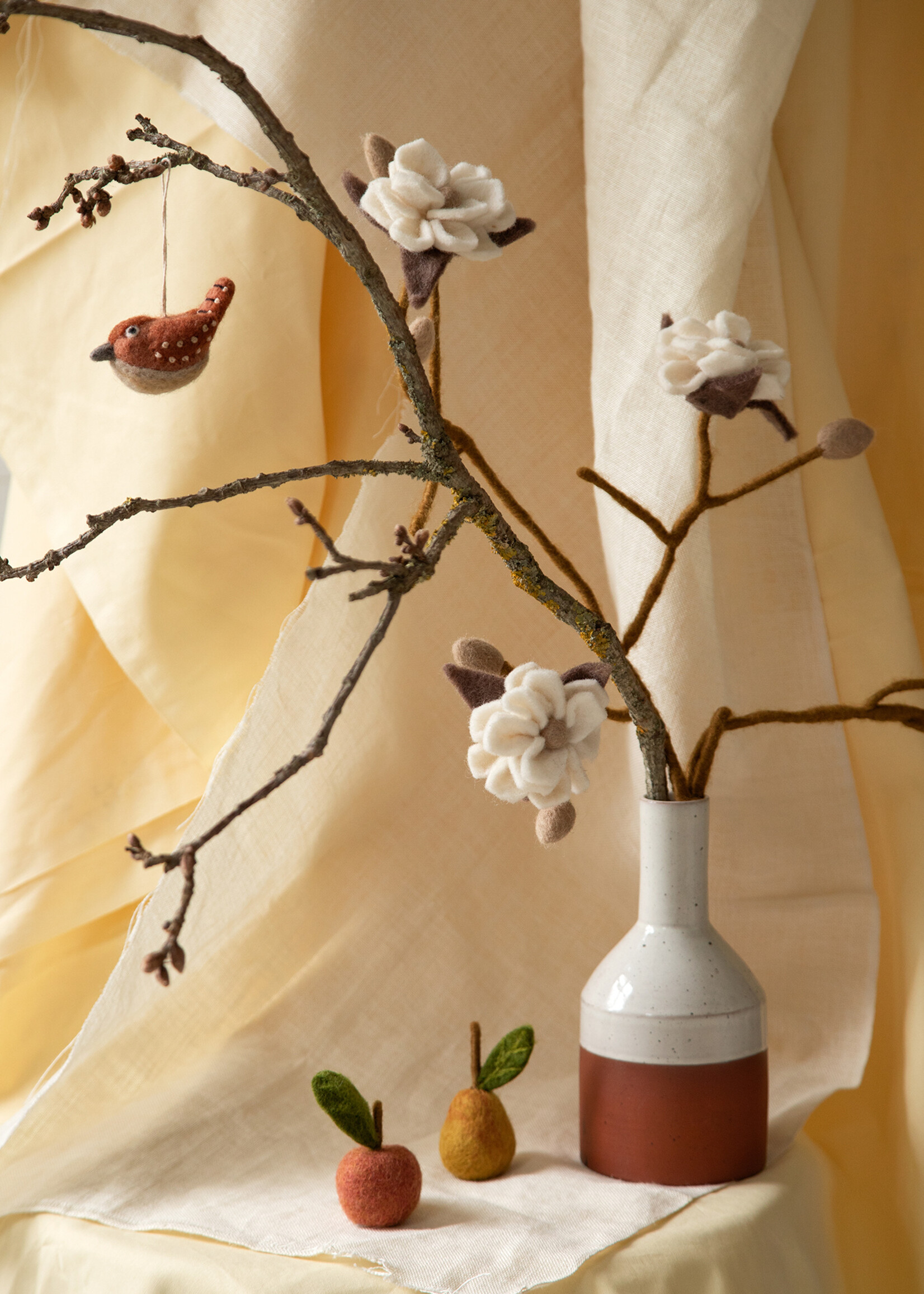 Gry and Sif Felt Branch - White Magnolia Flowers