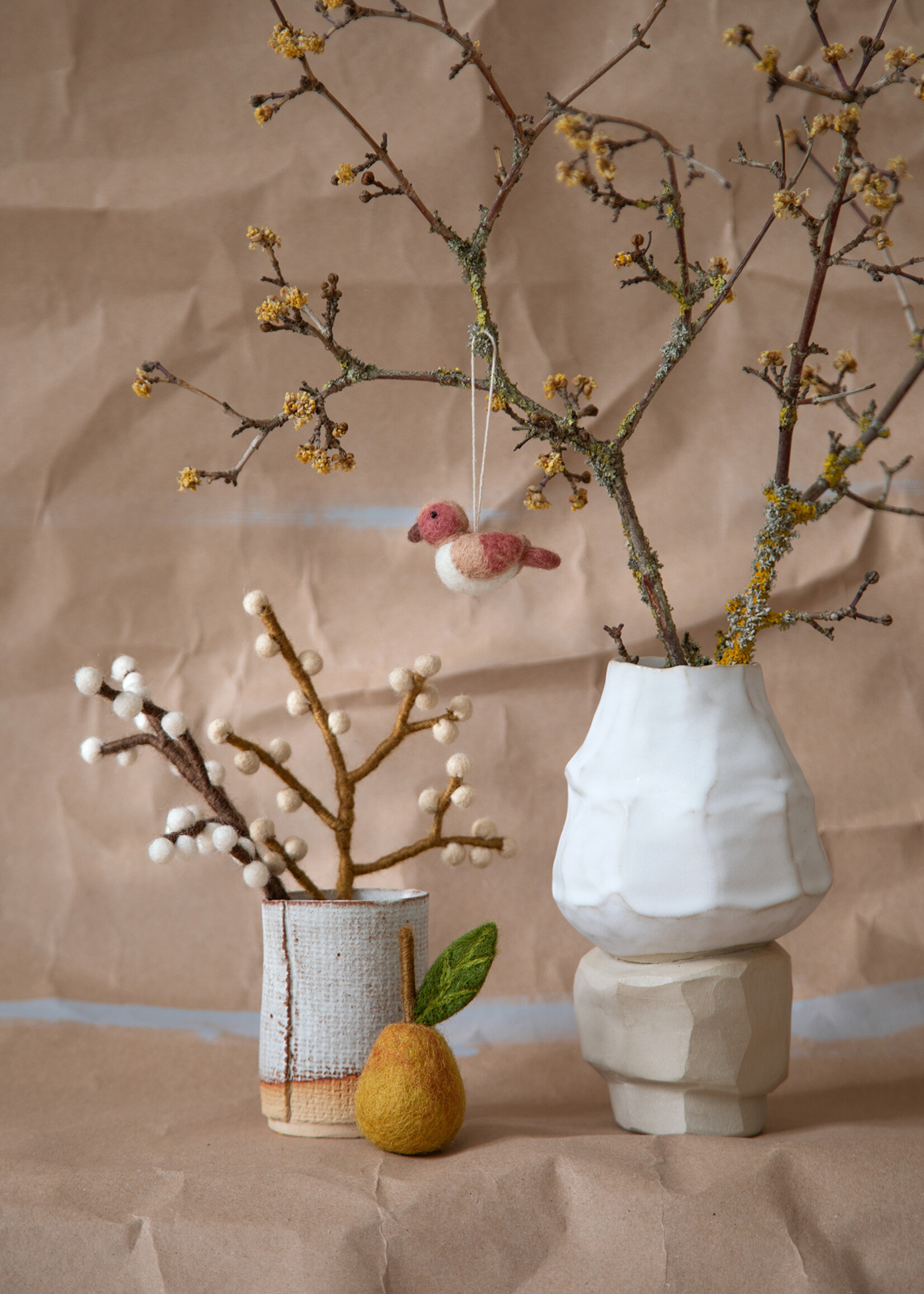 Gry and Sif Mini Felt Branch - White Berries