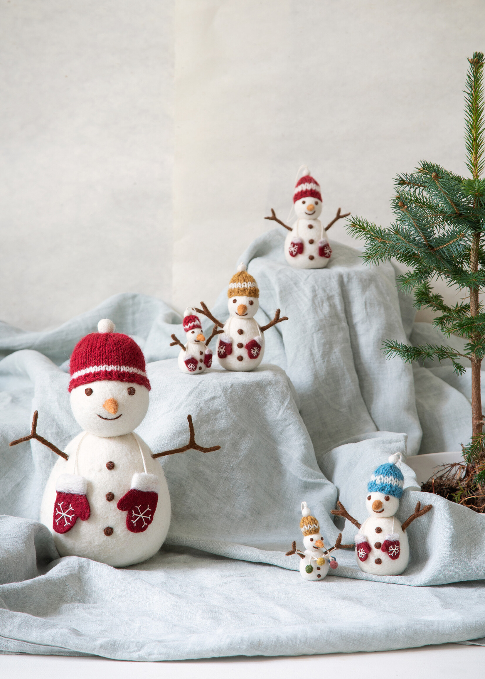 Gry and Sif Felt Snowman Ornament with Light Blue & Mittens