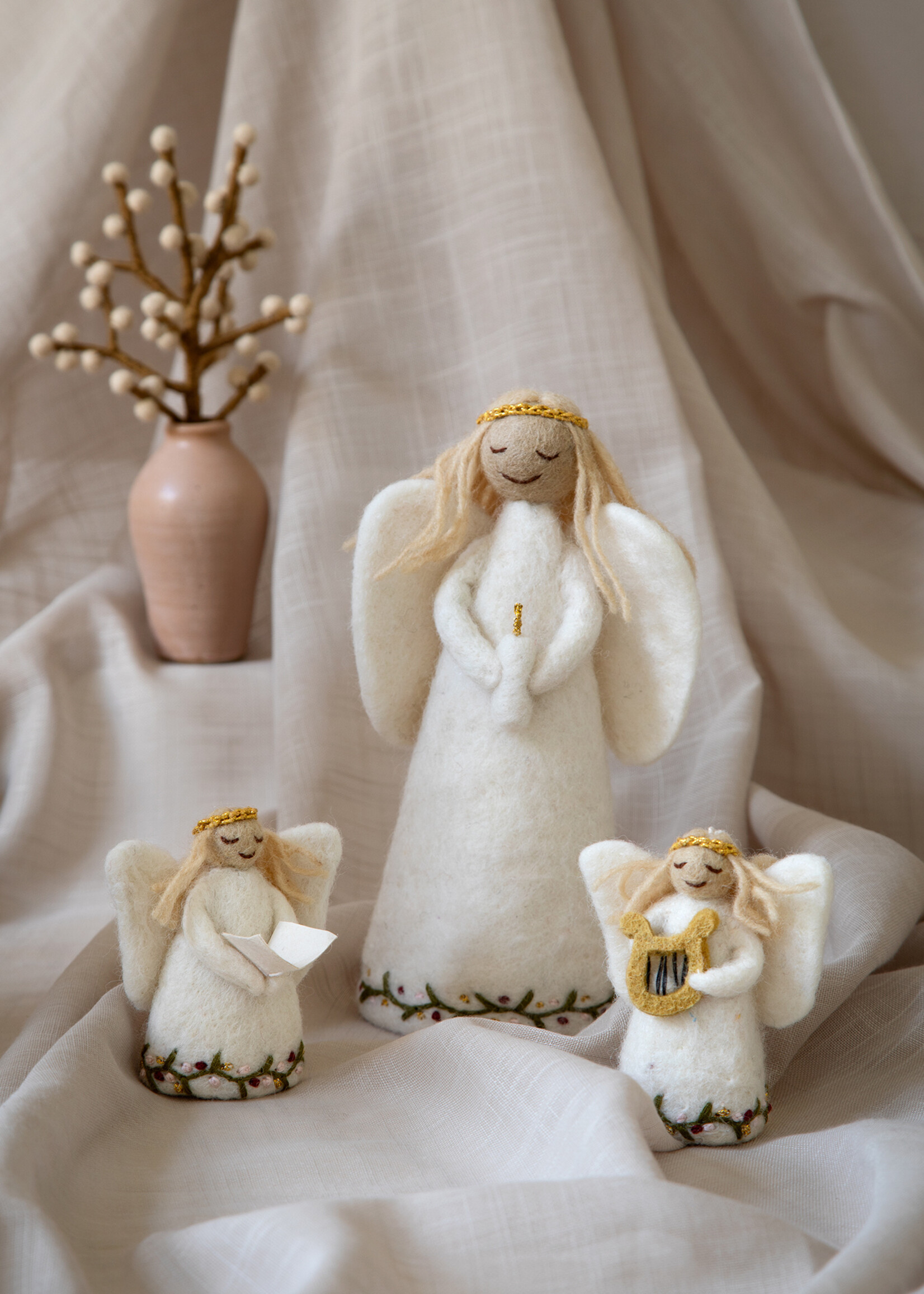 Gry and Sif Felt Angel Ornament - Holding a Harp