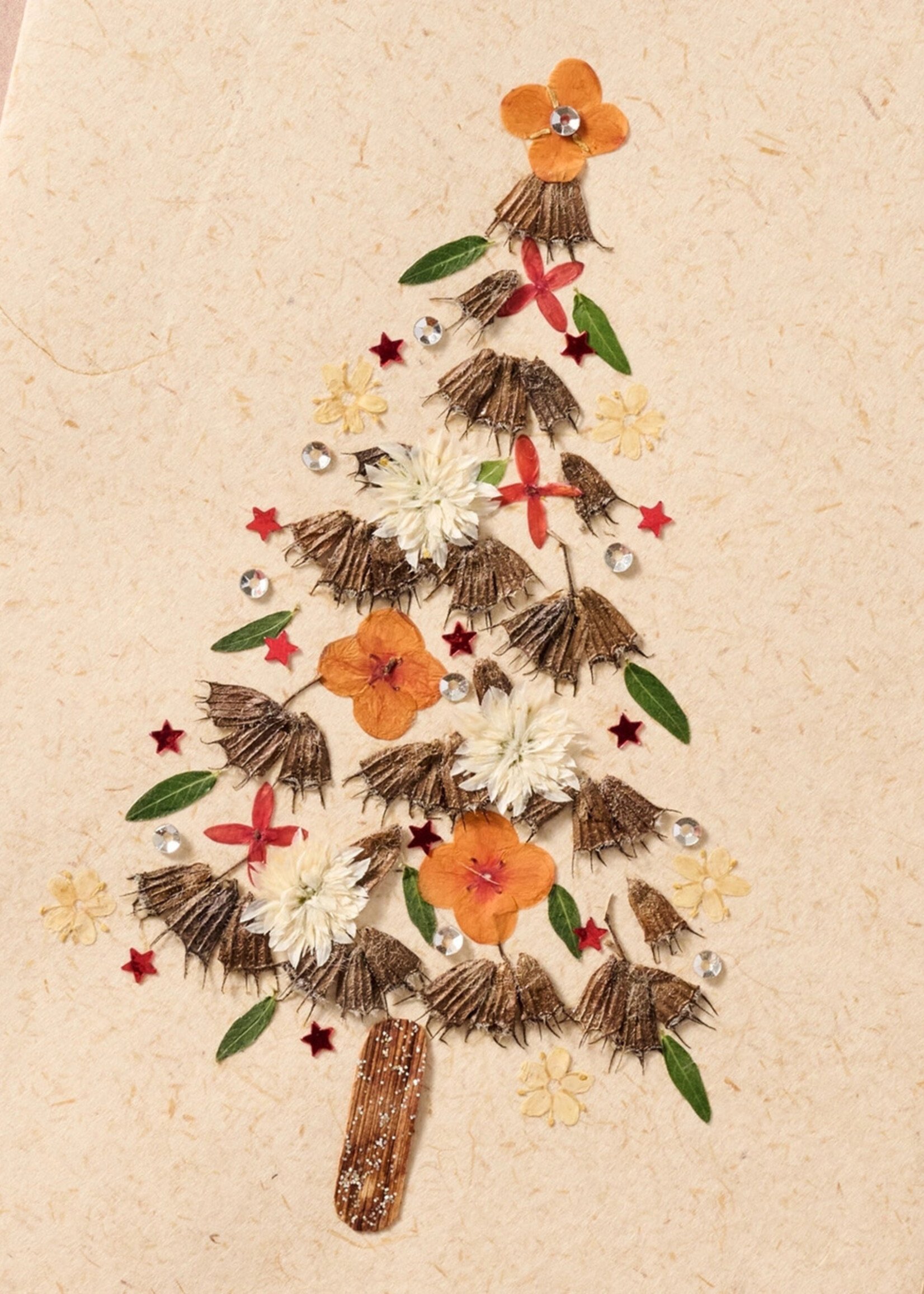 Ten Thousand Villages Masaya Pressed Flower Christmas Tree Card
