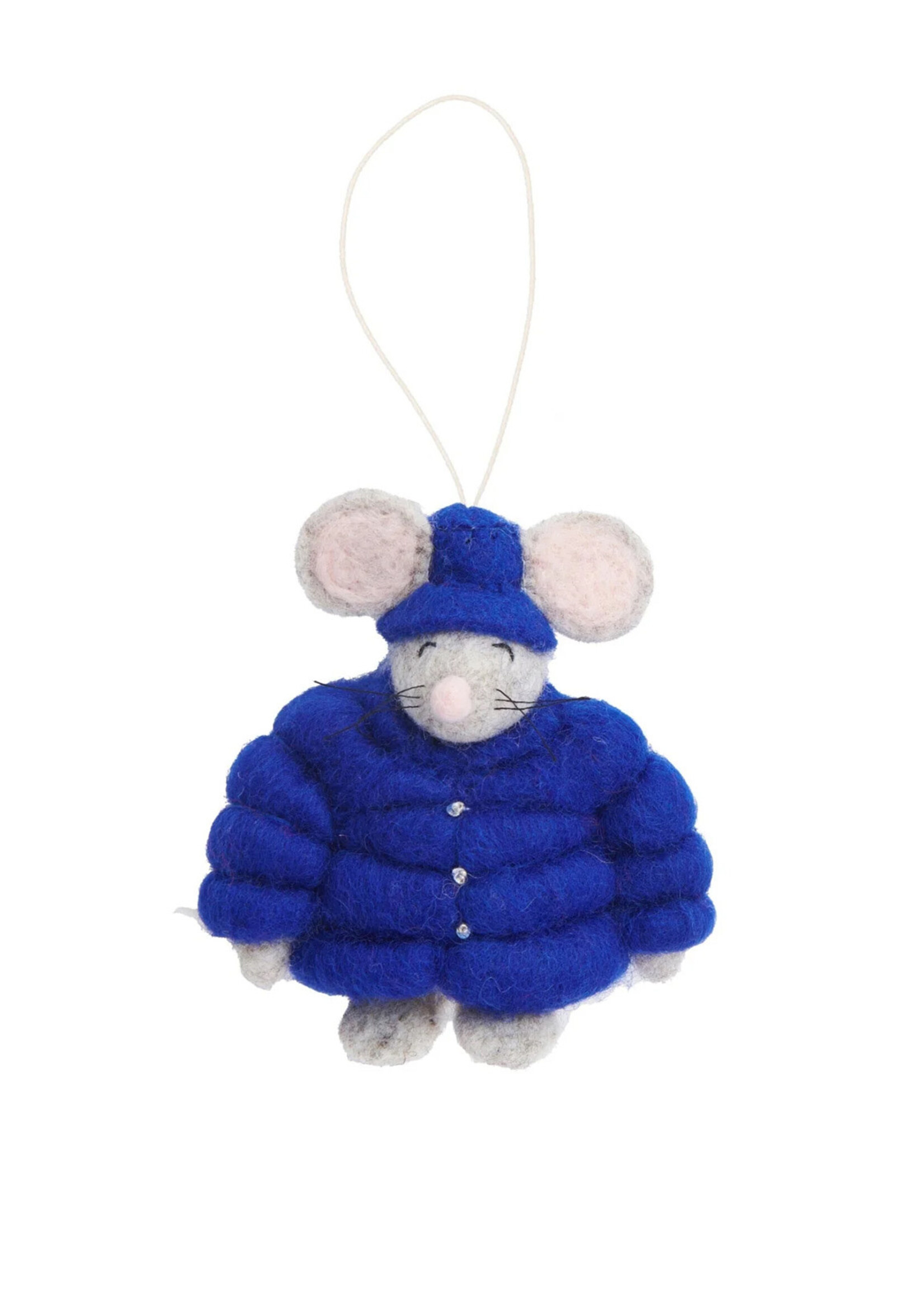 Global Goods Partners Felt Puffer Coat Mouse Ornament - Dark Blue