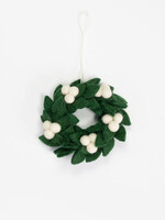 Global Goods Partners Mini Felt Green Wreath with White Berries Ornament