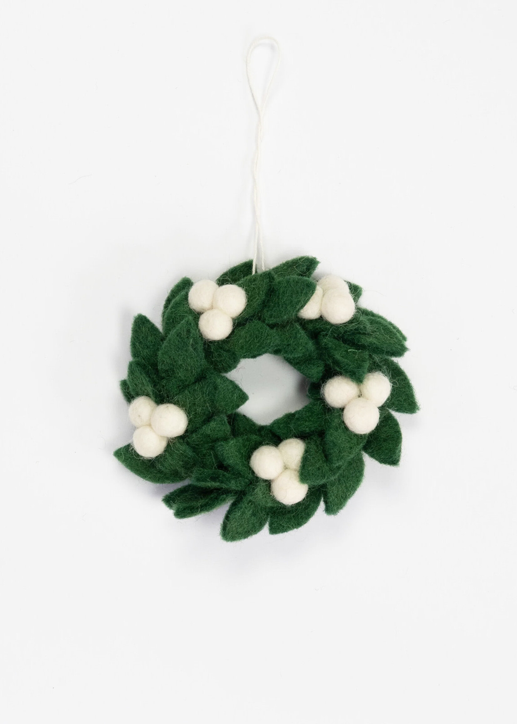 Global Goods Partners Mini Felt Green Wreath with White Berries Ornament