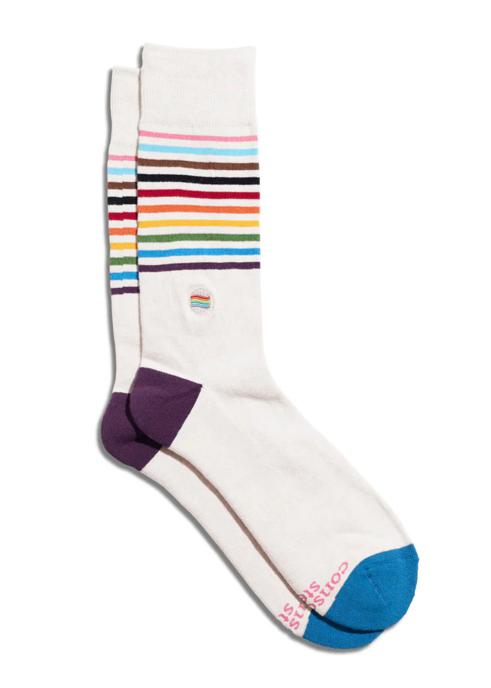 Conscious Step Men's Socks - LGBTQ+ White With Stripes