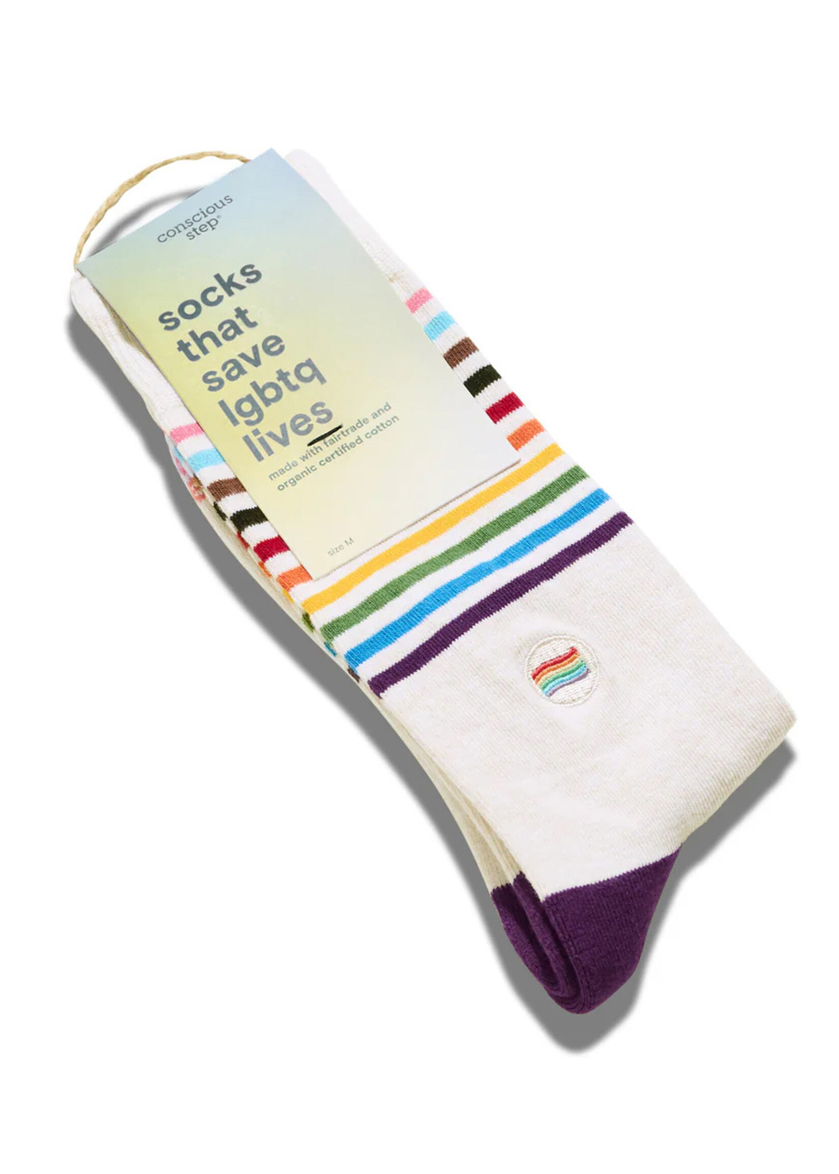 Conscious Step Women's Socks - LGBTQ+ White With Stripes