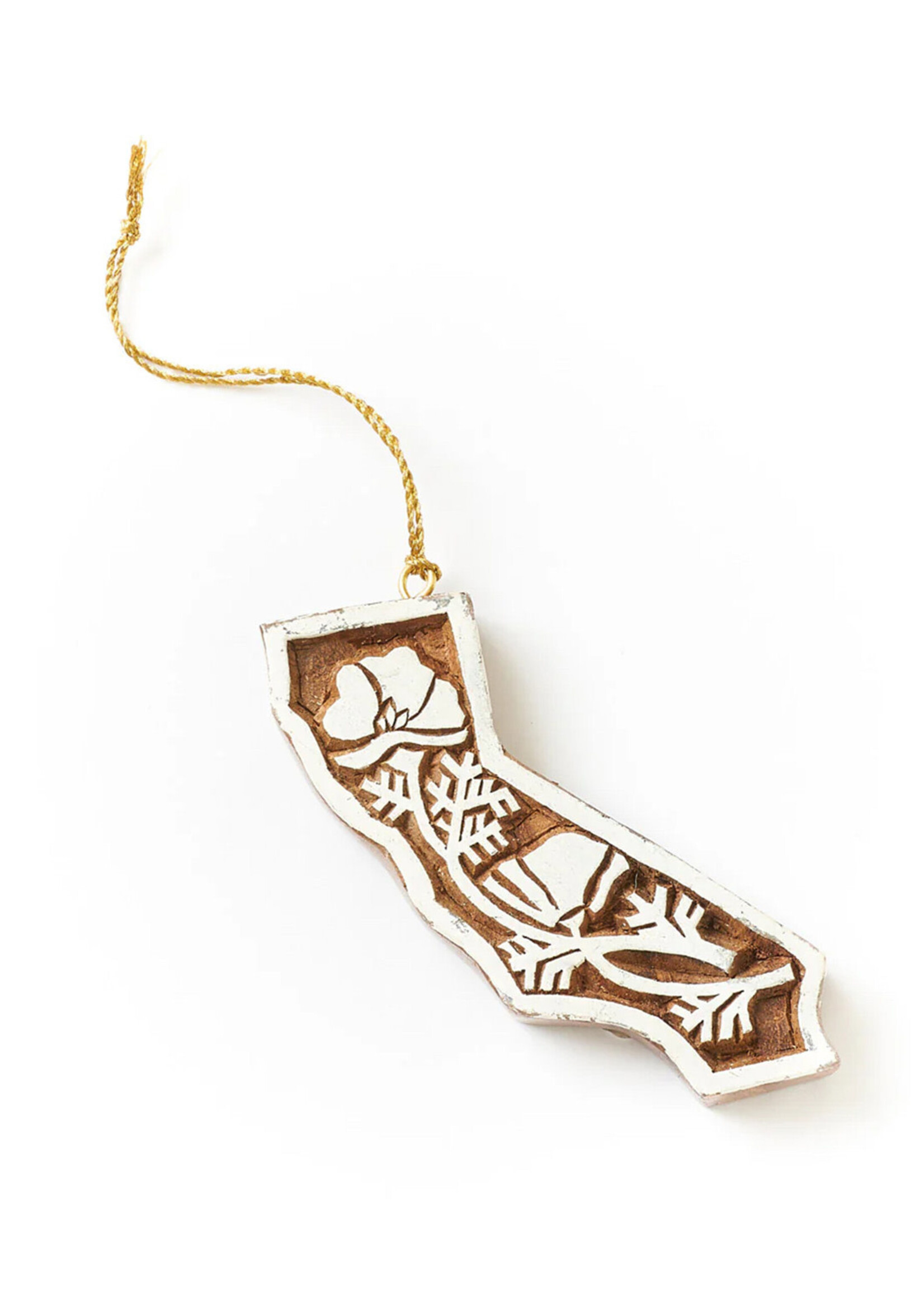 Matr Boomie Small California State with Poppy Wood Ornament