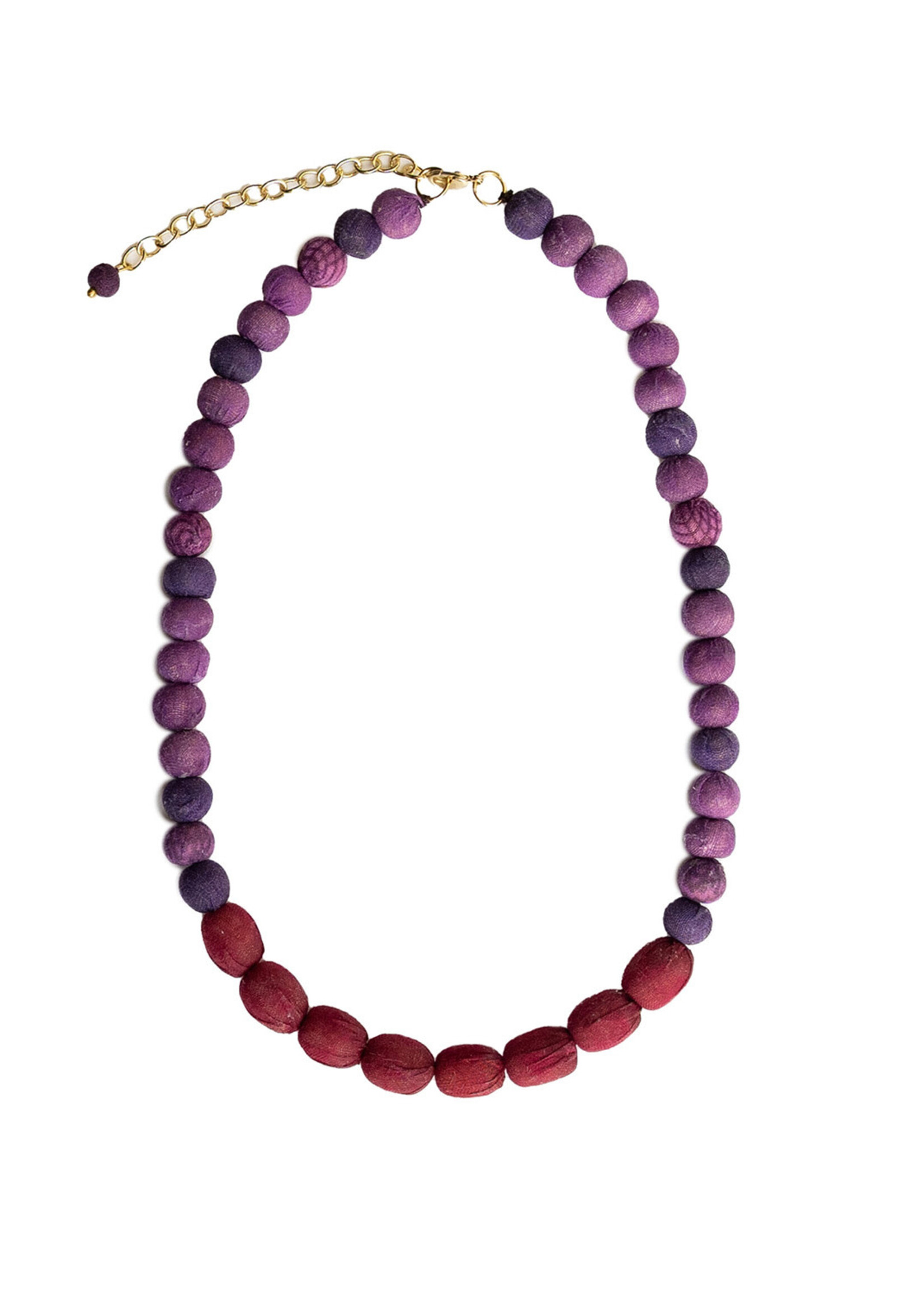 WorldFinds Kantha Couplet Necklace - Purple and Burgundy