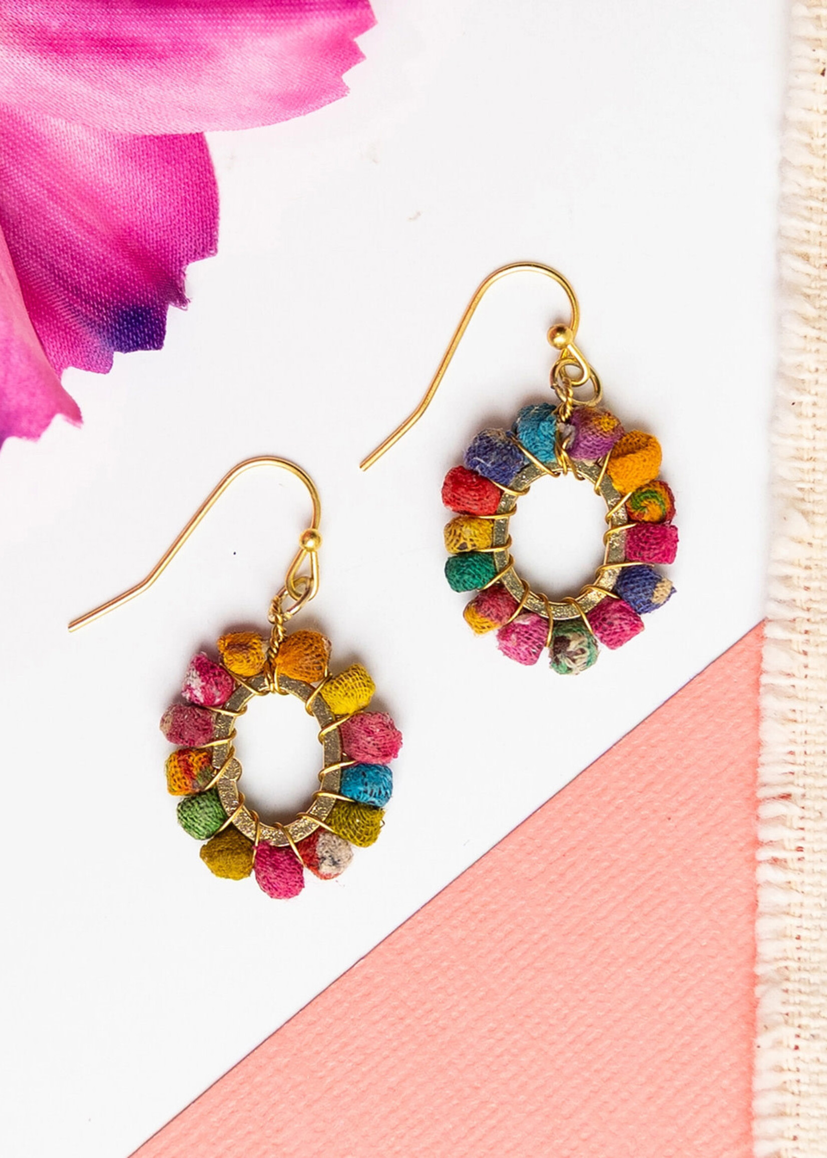 WorldFinds Kantha Milieu Oval Earrings