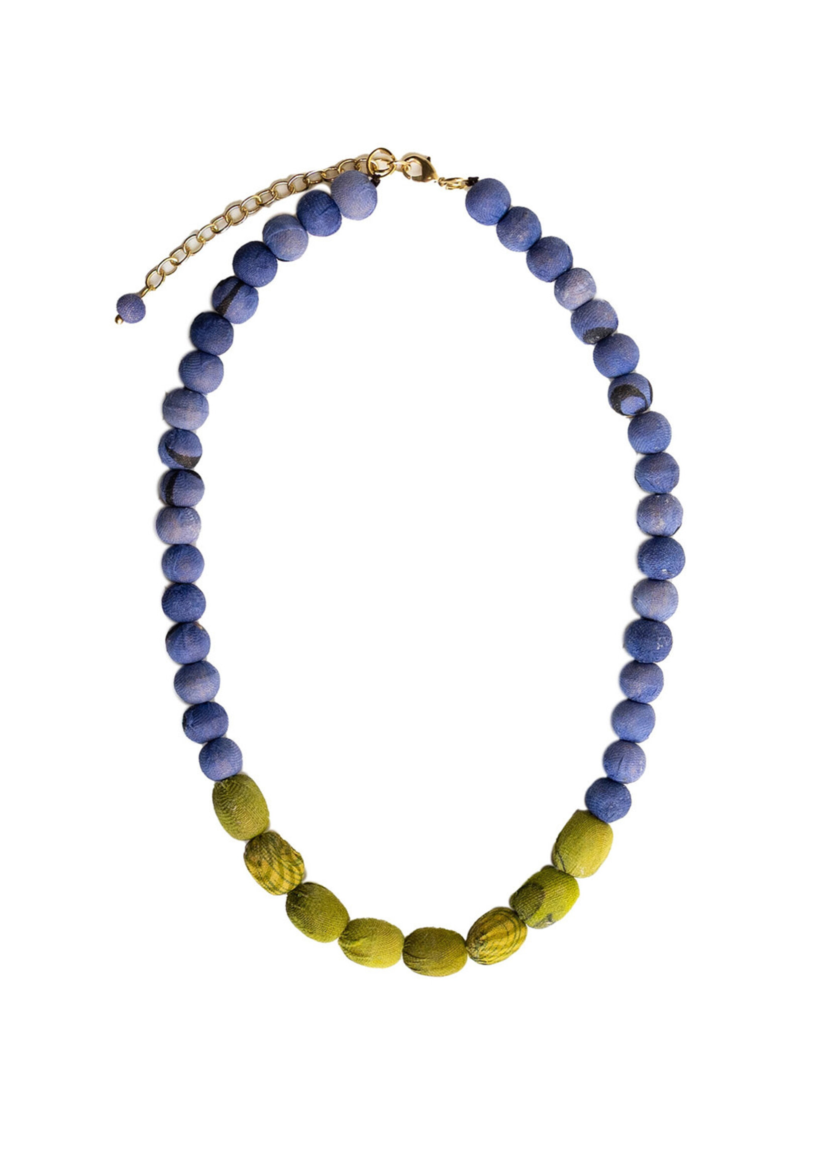 WorldFinds Kantha Couplet Necklace - Denim and Olive
