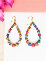 WorldFinds Kantha Tapered Teardrop Hoop Earrings