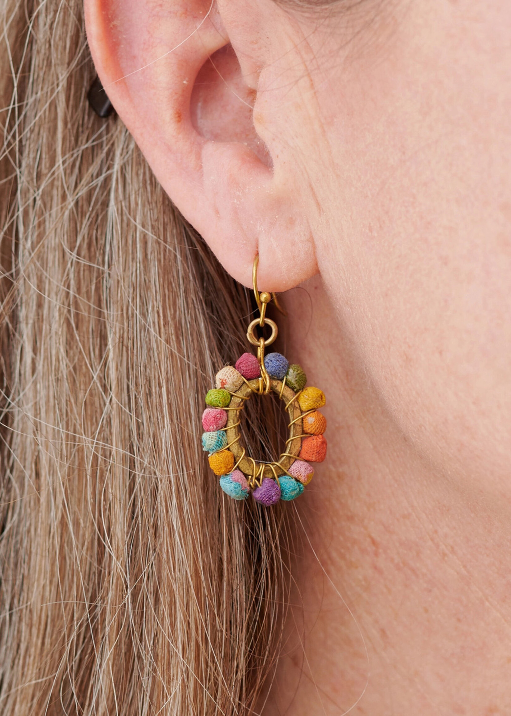 WorldFinds Kantha Milieu Oval Earrings