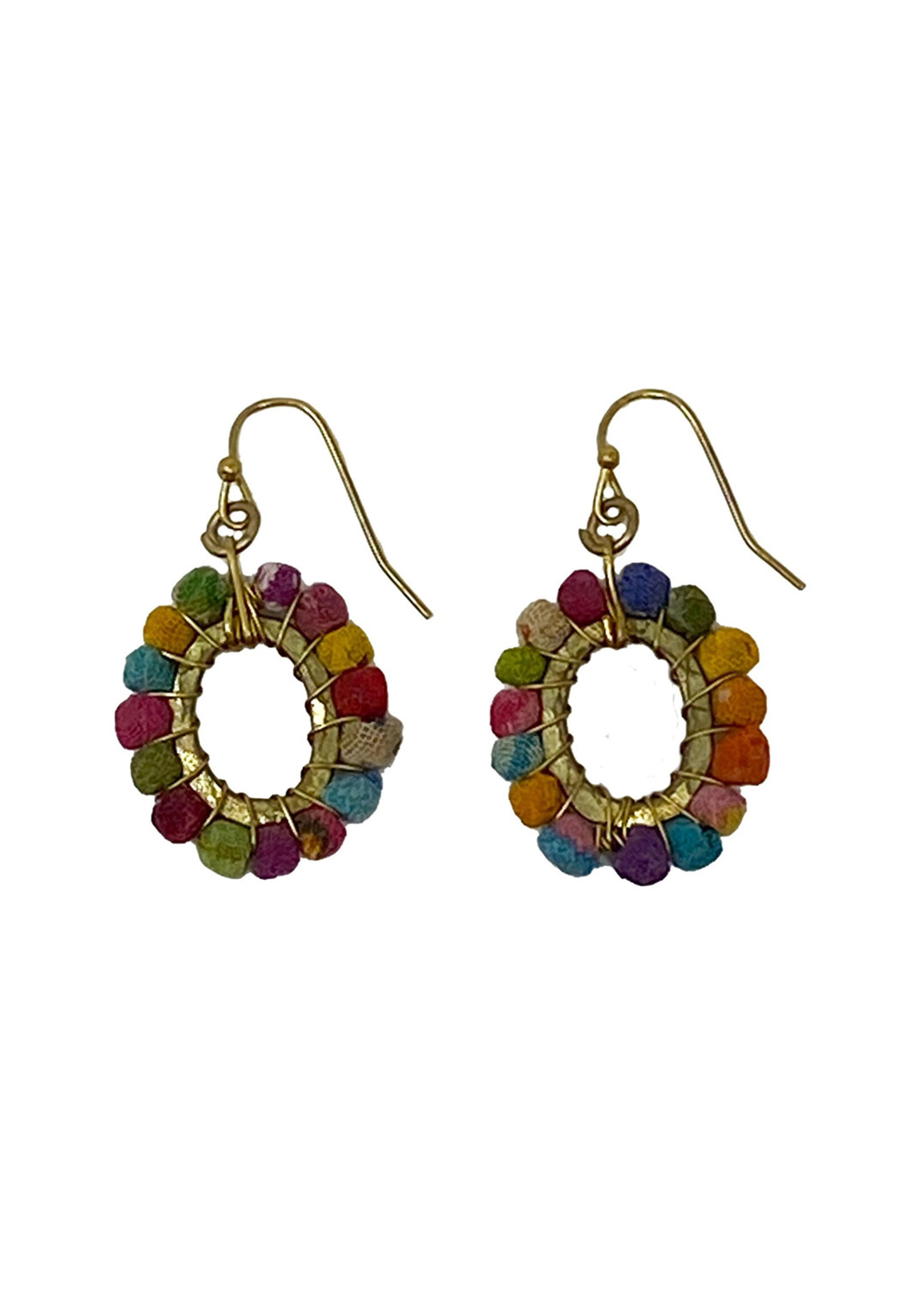 WorldFinds Kantha Milieu Oval Earrings