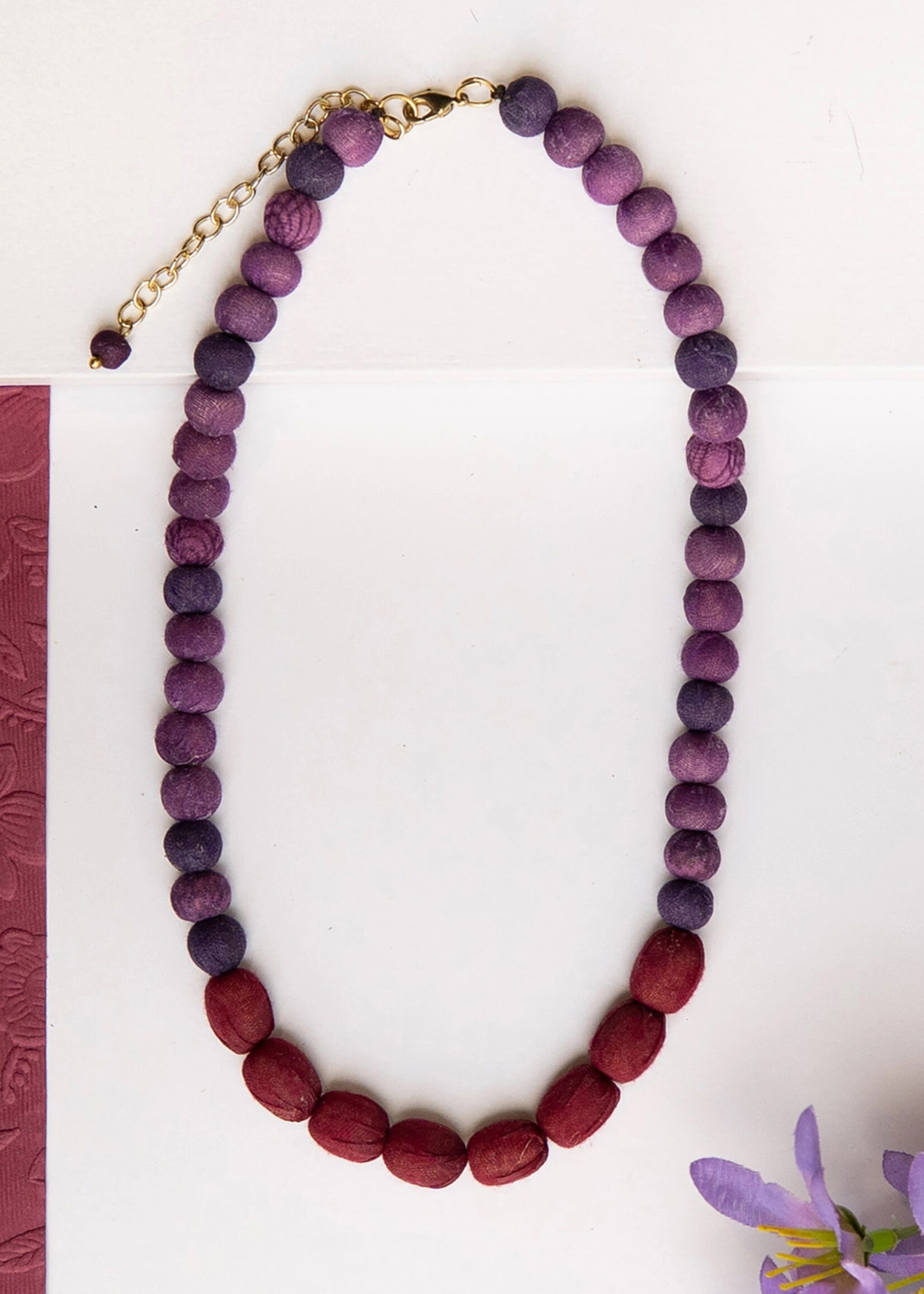 WorldFinds Kantha Couplet Necklace - Purple and Burgundy