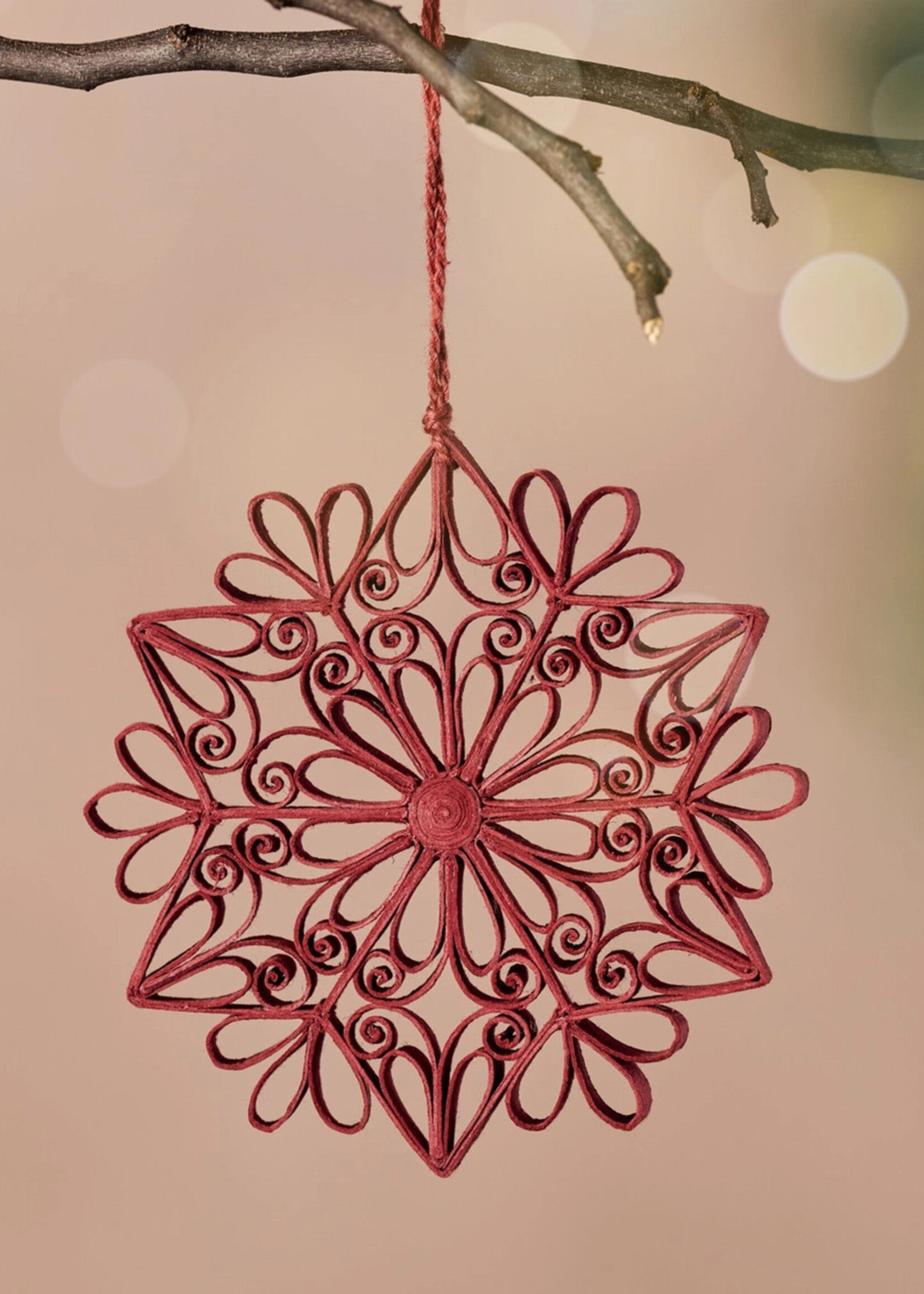 Ten Thousand Villages Quilled Kula Snowflake Ornament - Burgundy