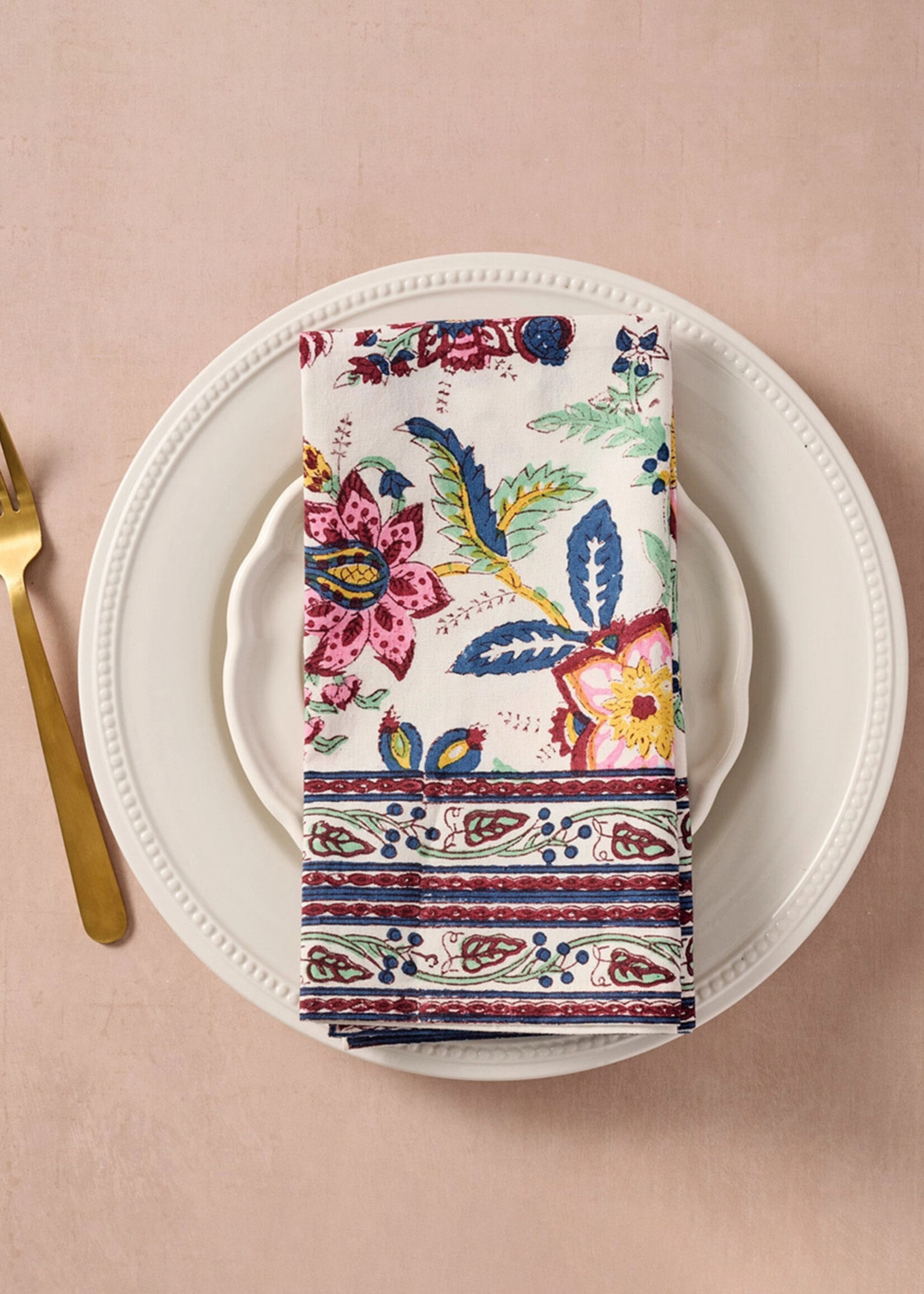 Ten Thousand Villages Zaina Floral Blockprint Napkins - Set of 4