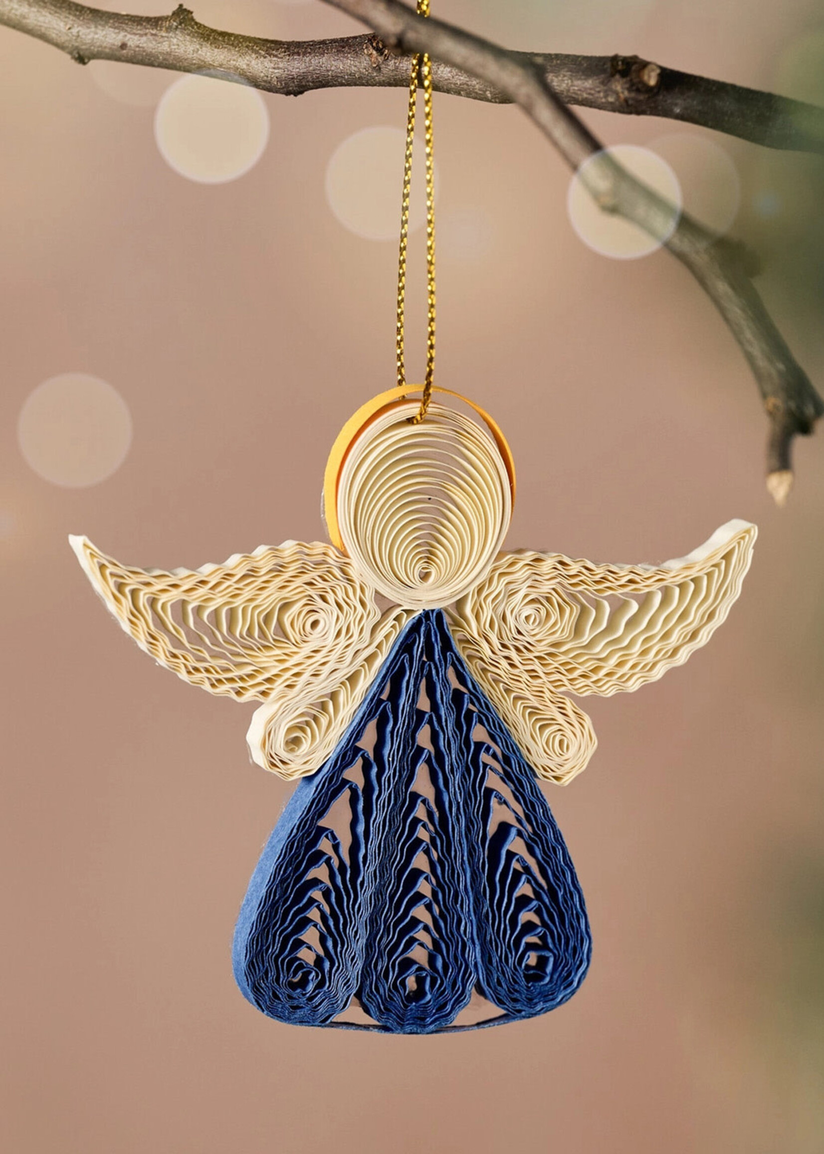 Ten Thousand Villages Quilled Diu Angel  Ornament - Blue