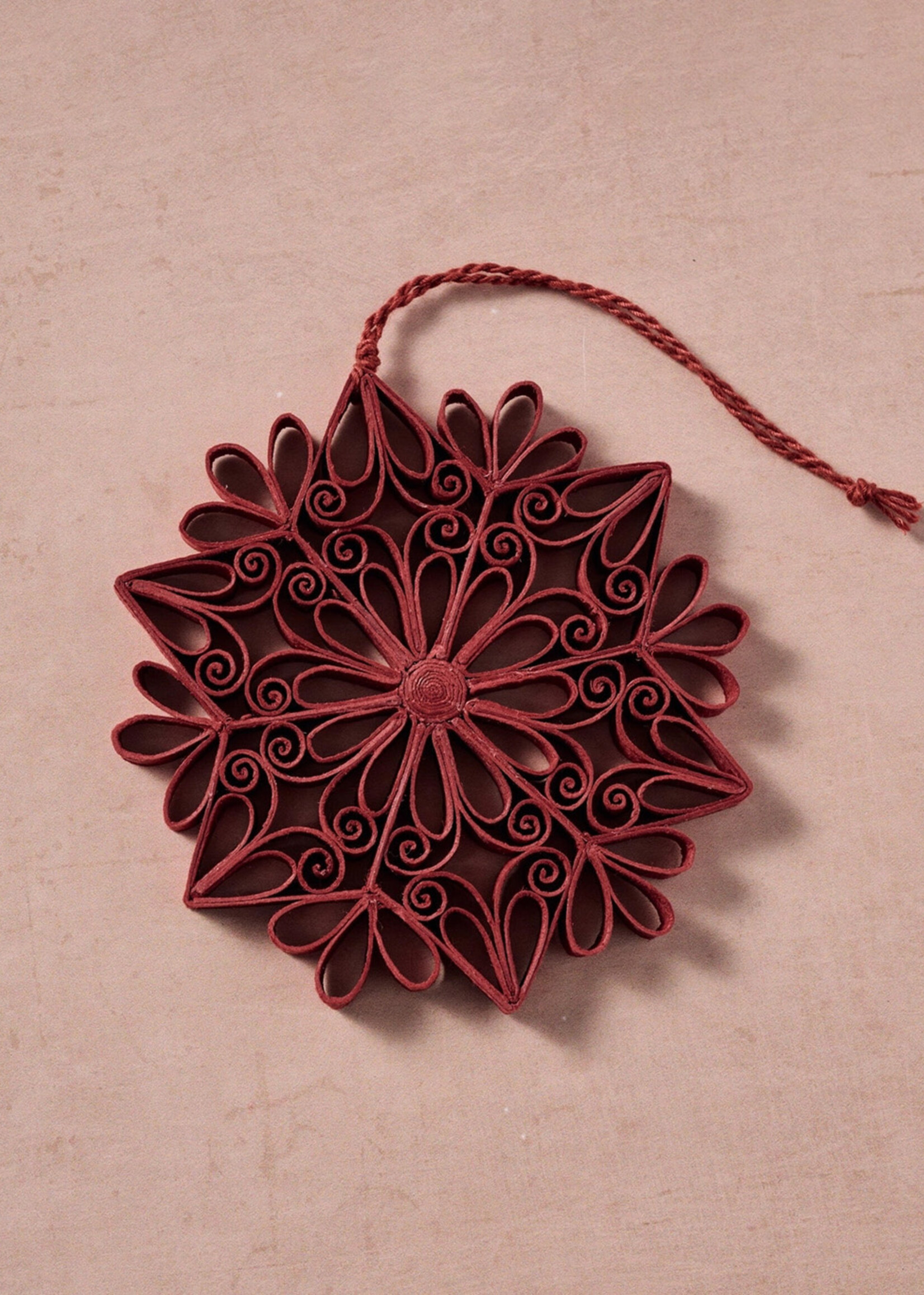 Ten Thousand Villages Quilled Kula Snowflake Ornament - Burgundy