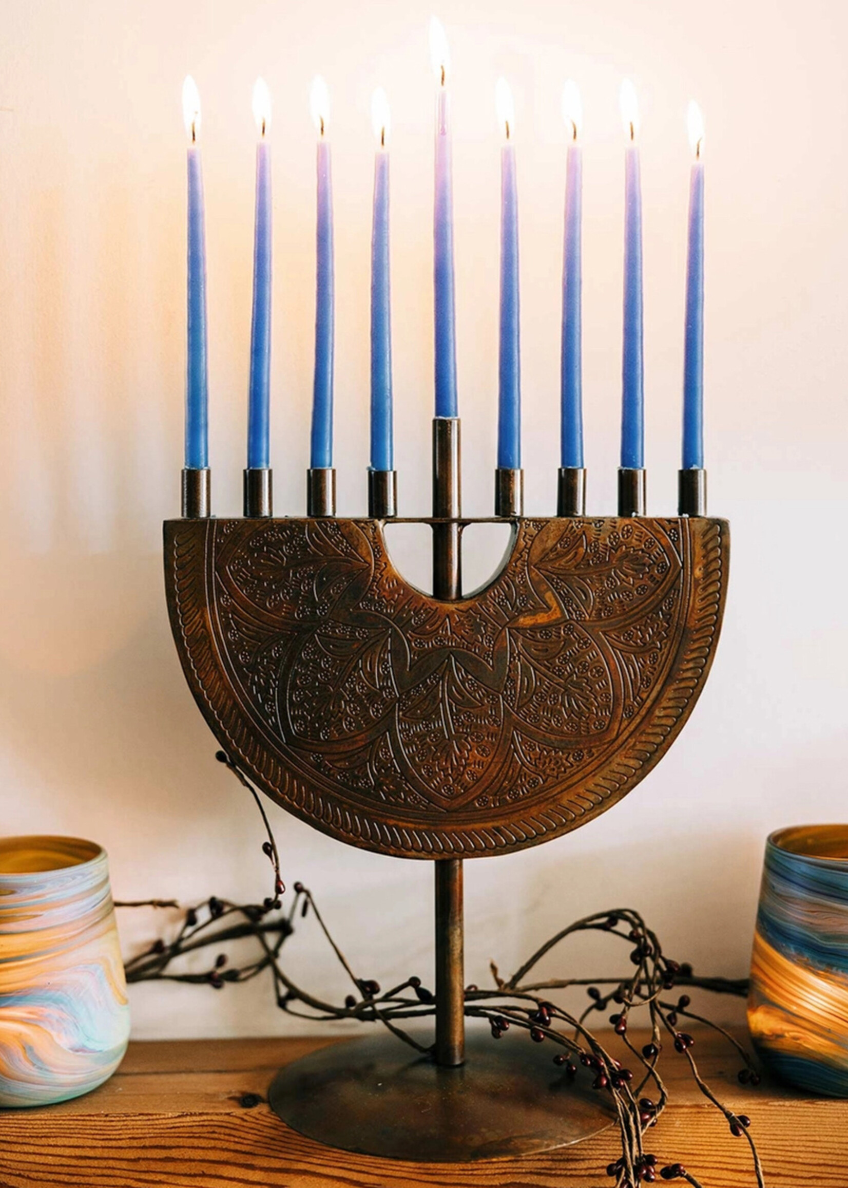 Ten Thousand Villages Engraved Iron Menorah