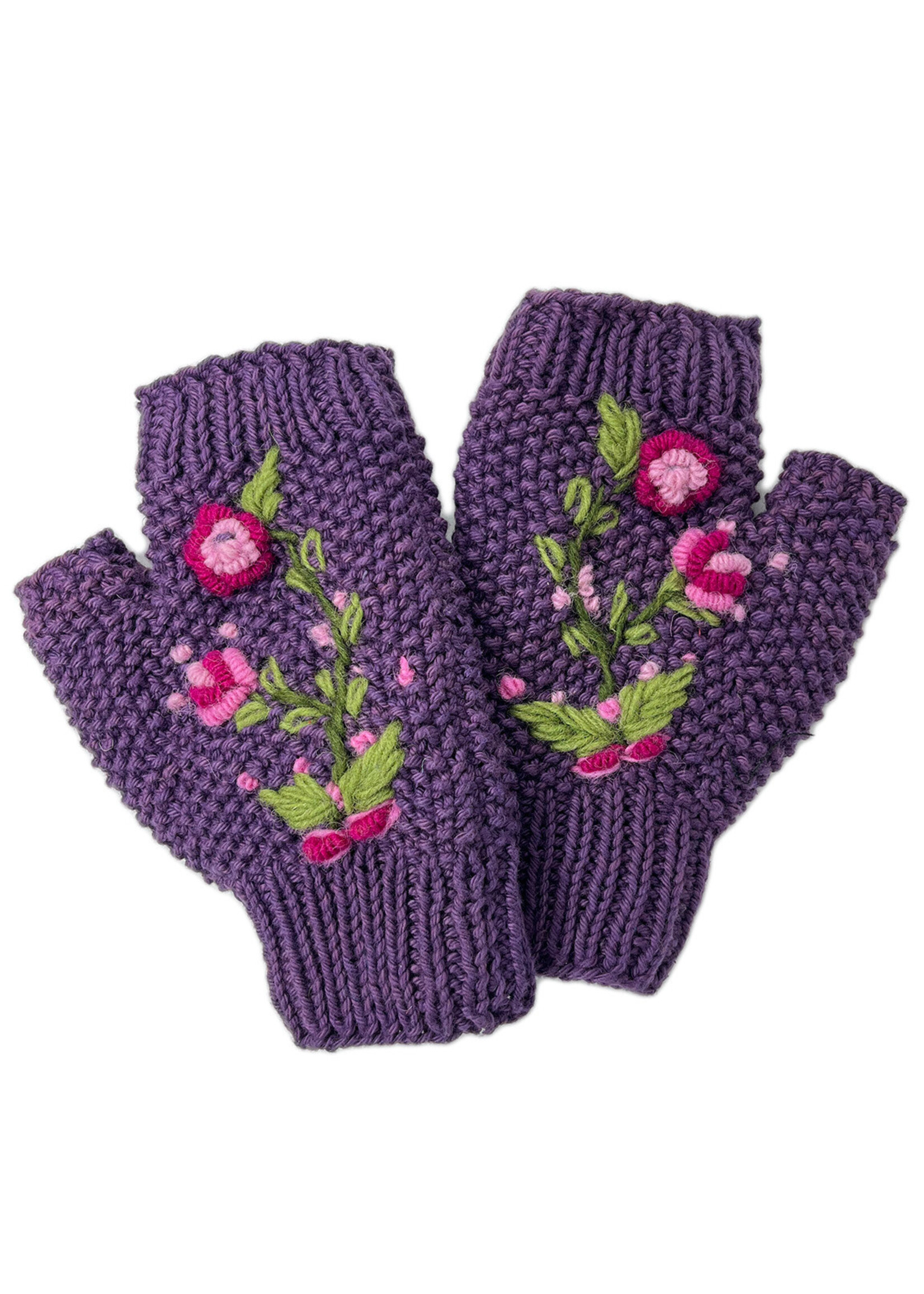 Ganesh Himal Fingerless Floral Knit Gloves