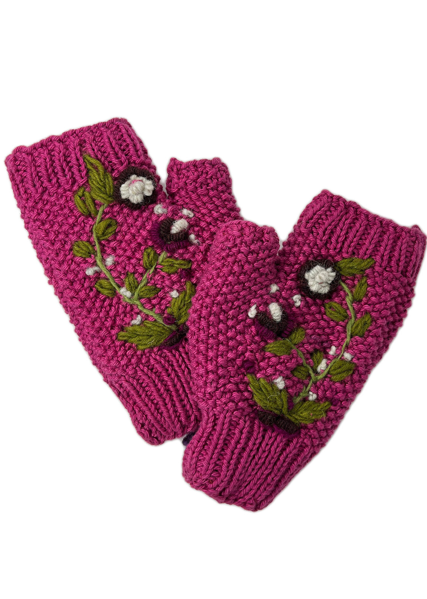 Ganesh Himal Fingerless Floral Knit Gloves