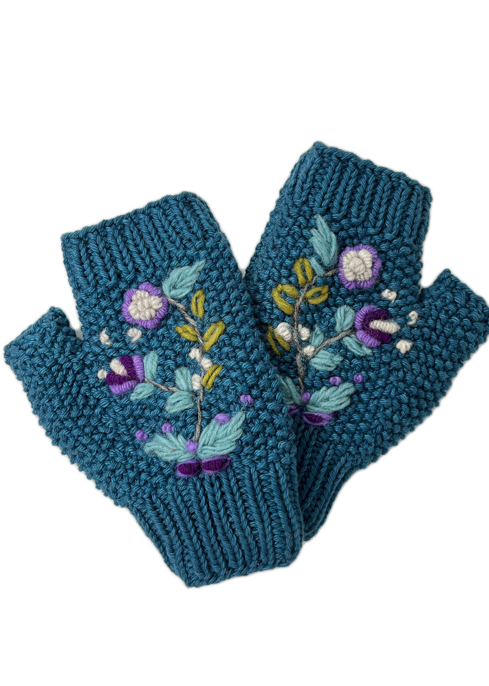 Ganesh Himal Fingerless Floral Knit Gloves