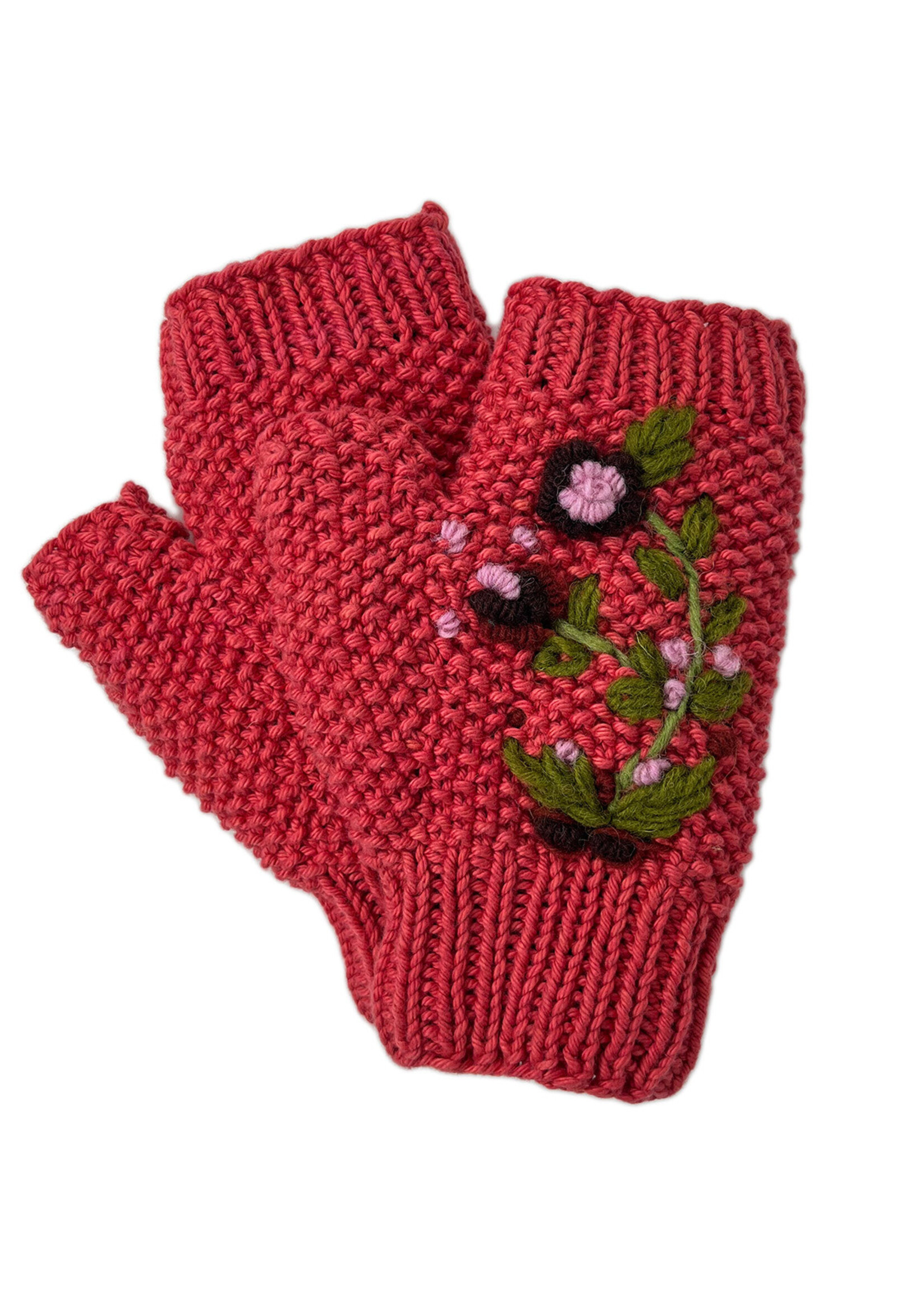 Ganesh Himal Fingerless Floral Knit Gloves