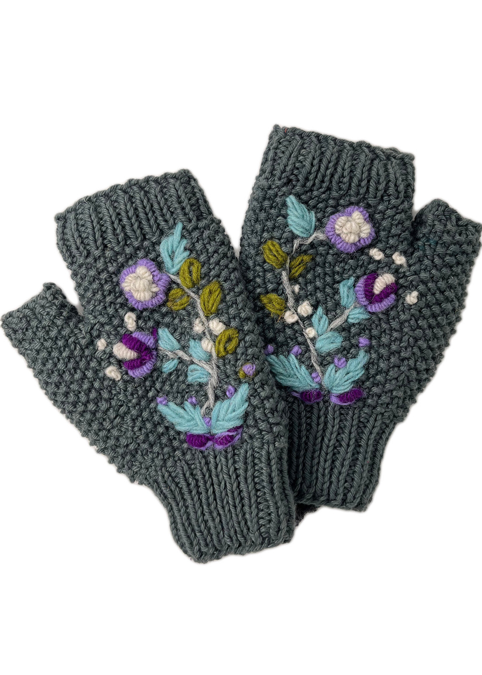 Ganesh Himal Fingerless Floral Knit Gloves