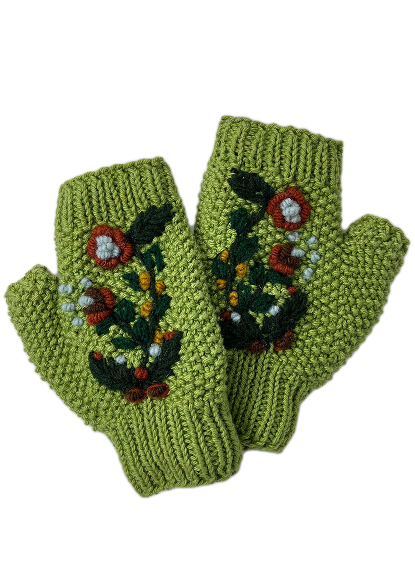 Ganesh Himal Fingerless Floral Knit Gloves