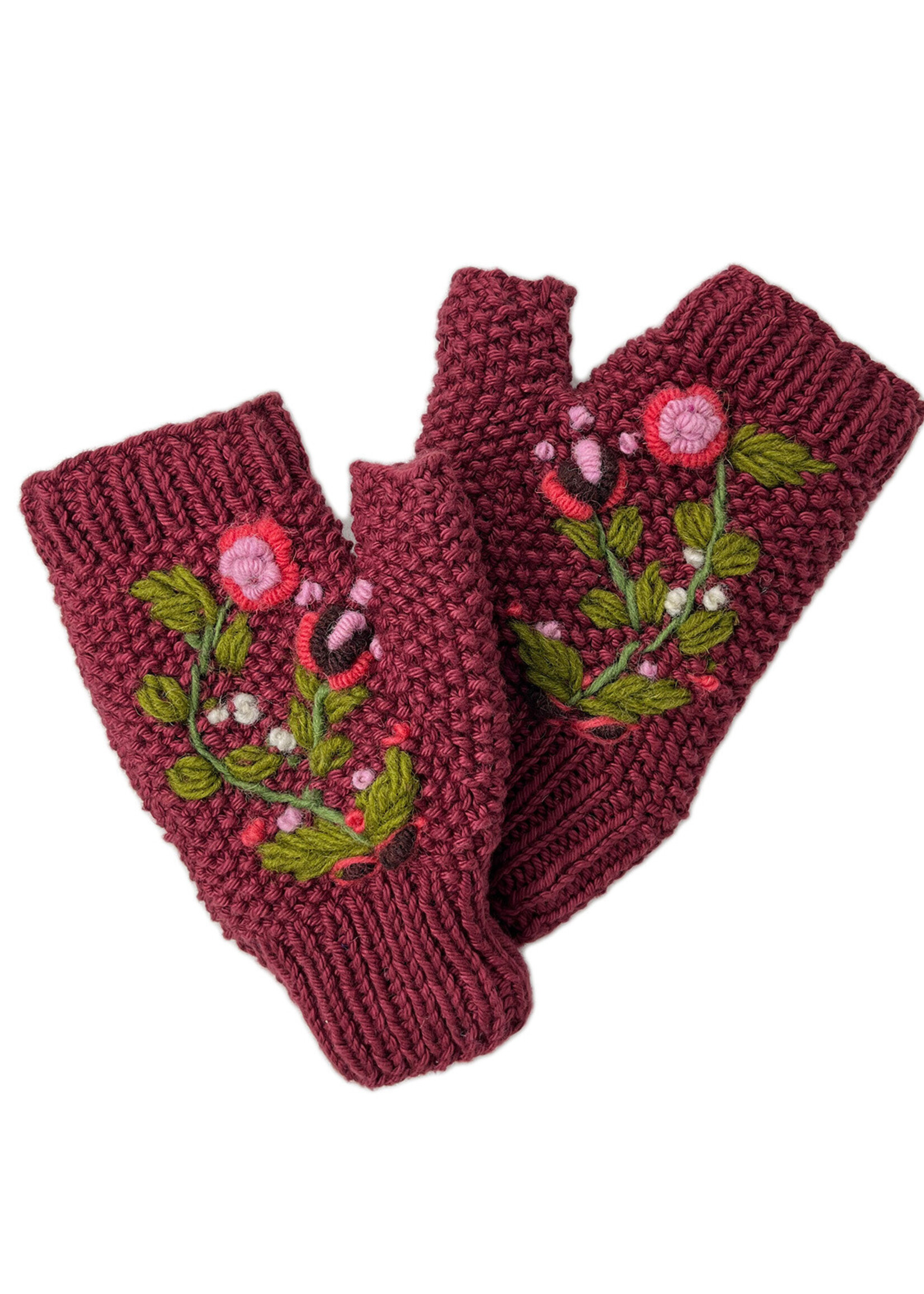 Ganesh Himal Fingerless Floral Knit Gloves