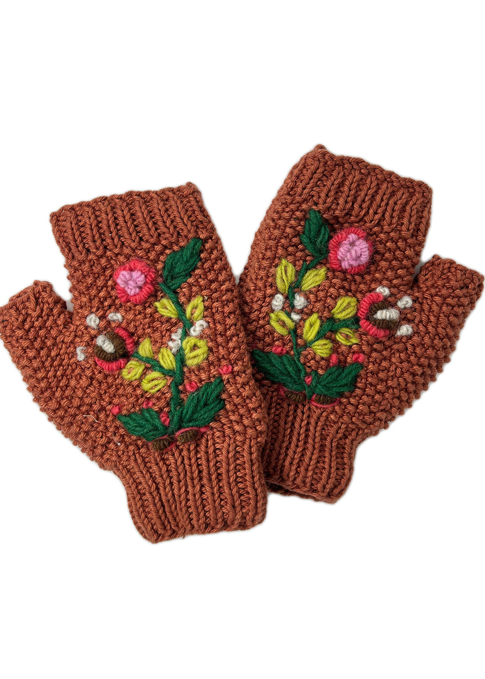 Ganesh Himal Fingerless Floral Knit Gloves