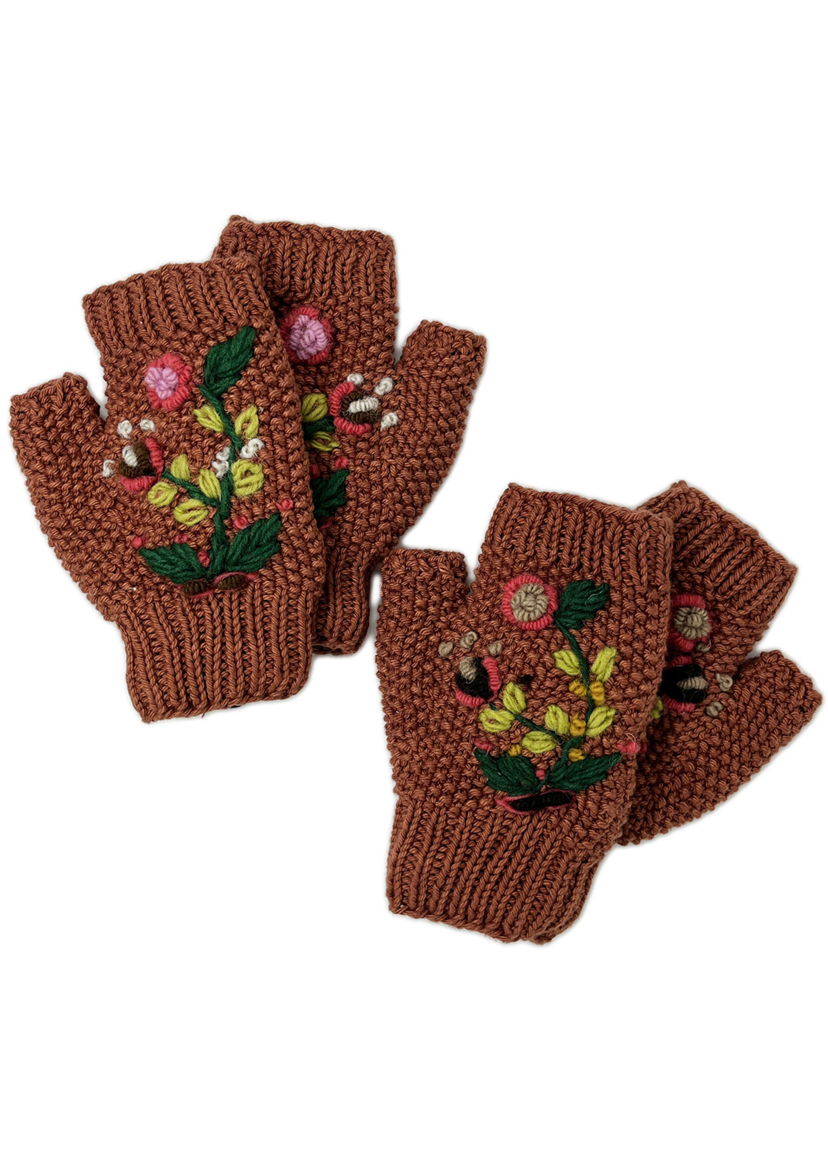 Ganesh Himal Fingerless Floral Knit Gloves