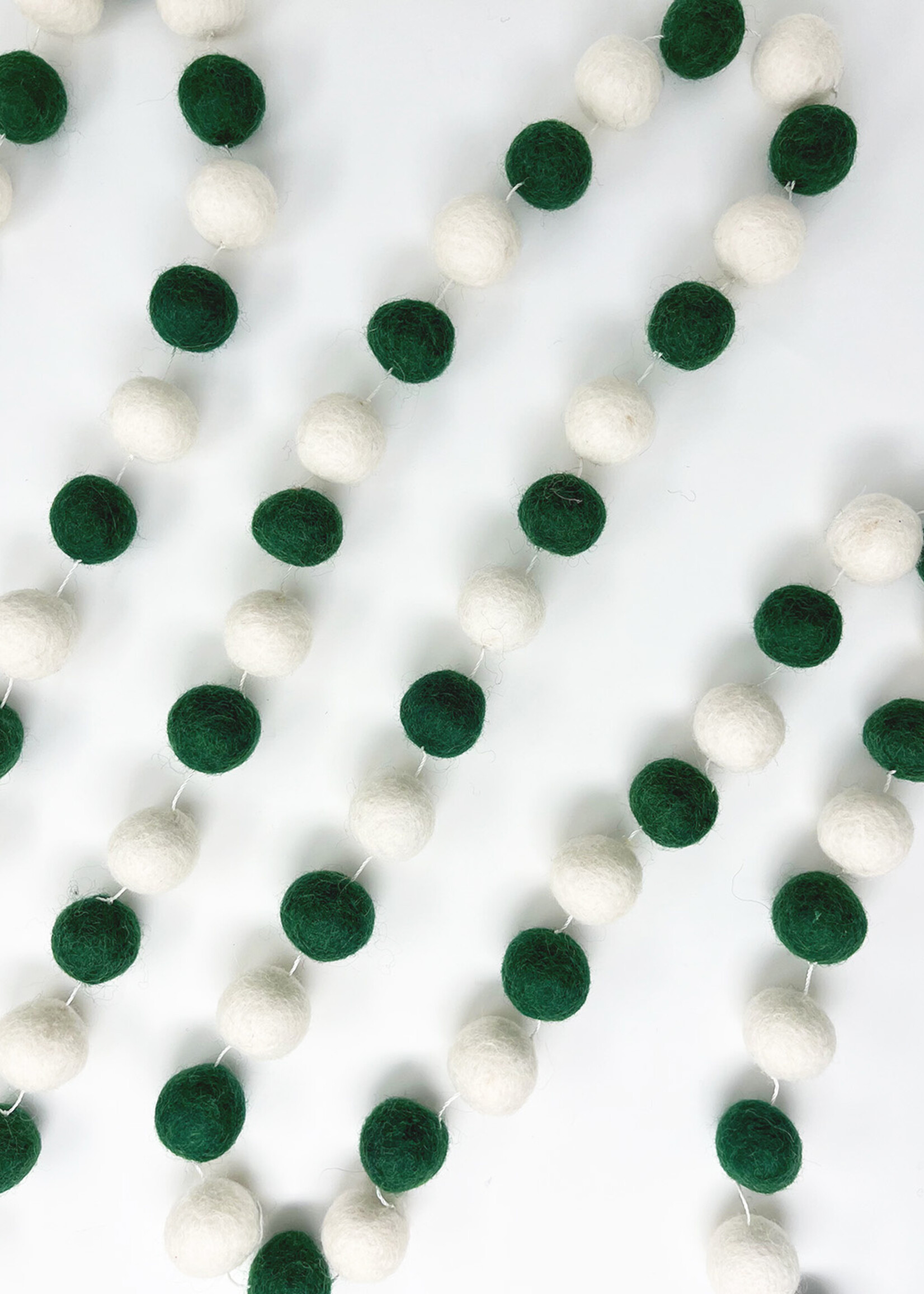 Ganesh Himal Green and White Felt Ball Garland