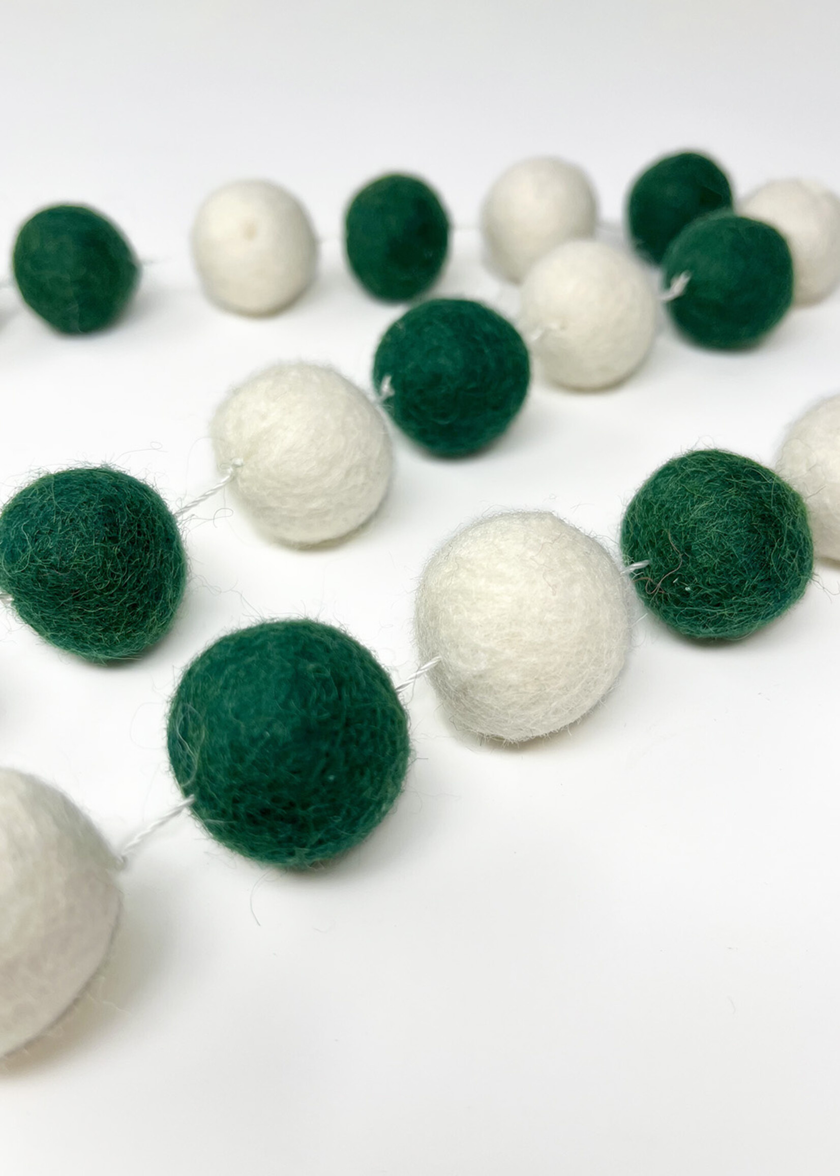 Ganesh Himal Green and White Felt Ball Garland