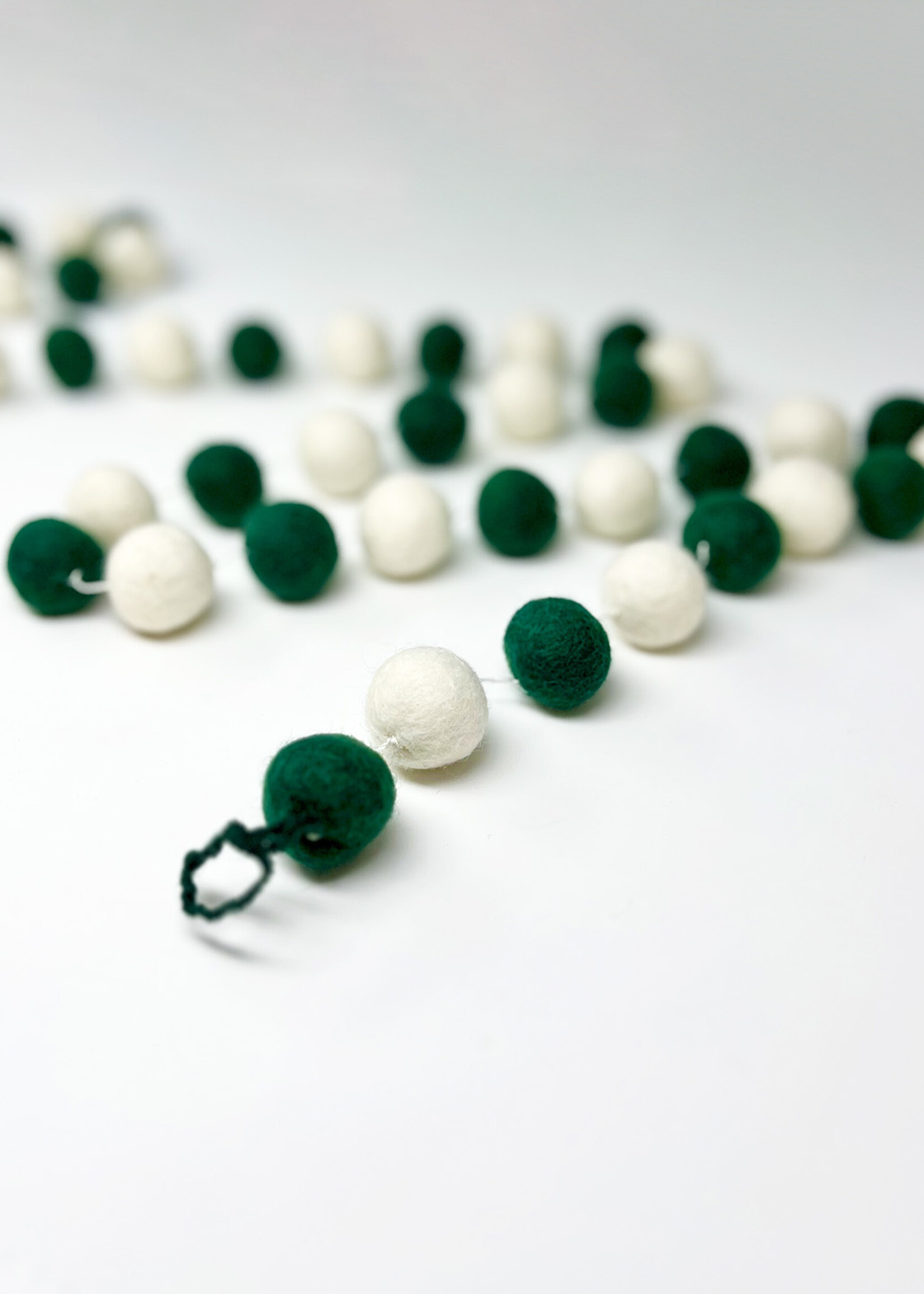 Ganesh Himal Green and White Felt Ball Garland