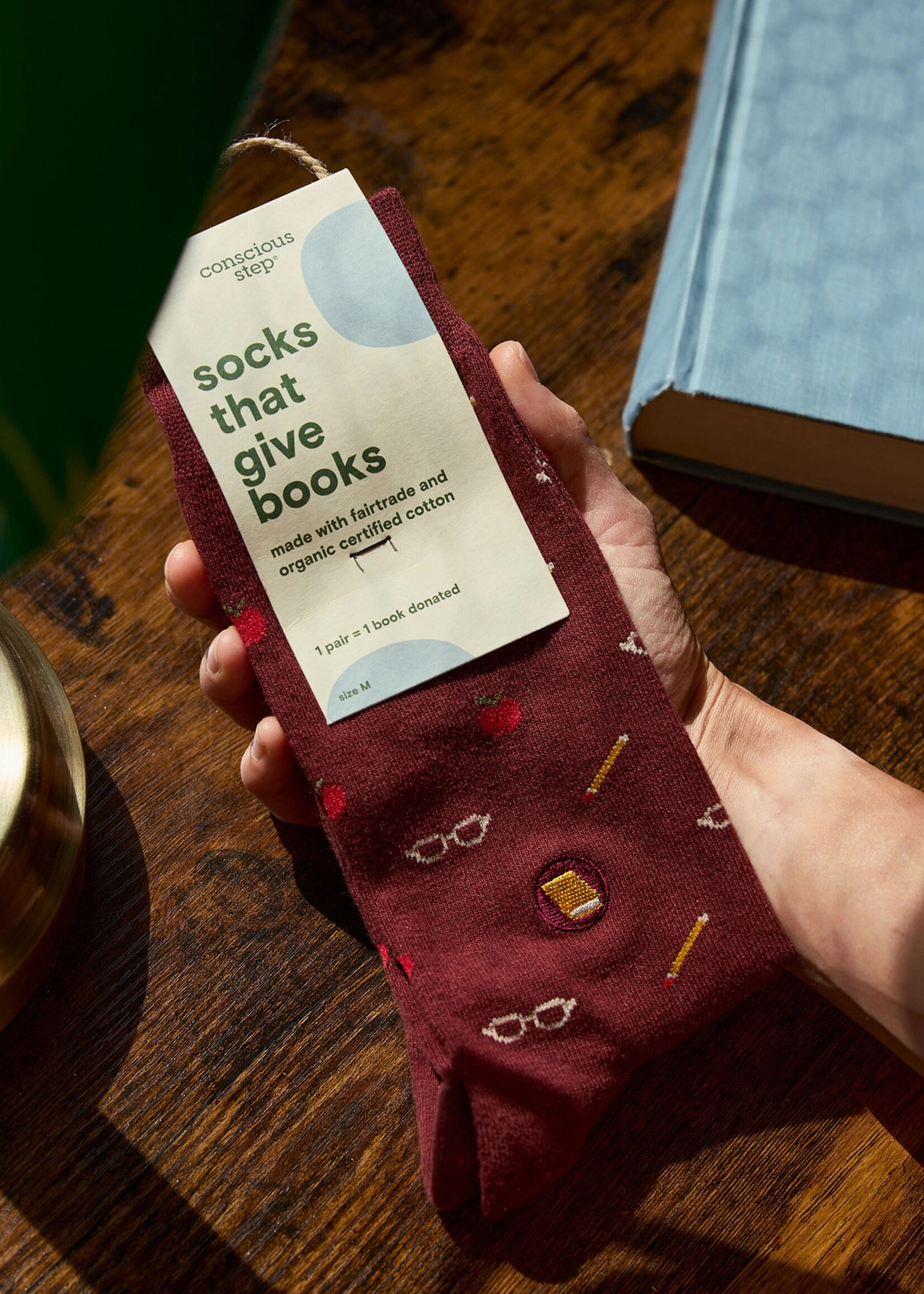 Conscious Step Men's Apple, Pencil, and Glasses Socks