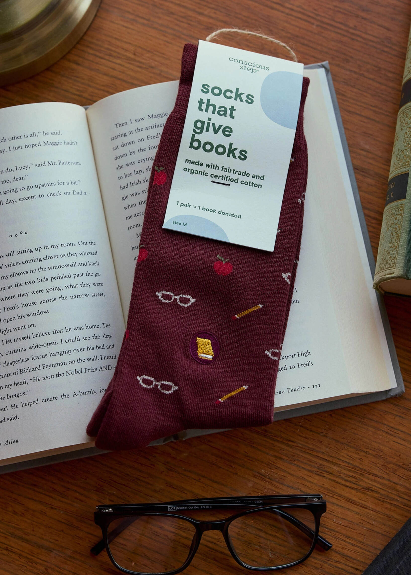 Conscious Step Men's Apple, Pencil, and Glasses Socks