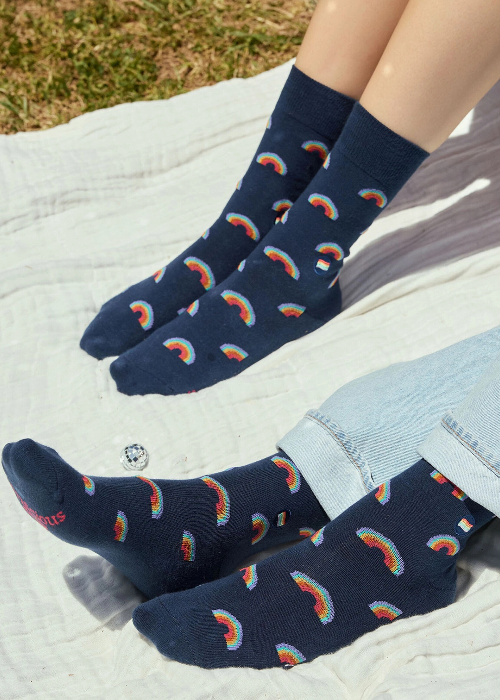 Conscious Step Men's LGBTQ Navy Rainbow Socks