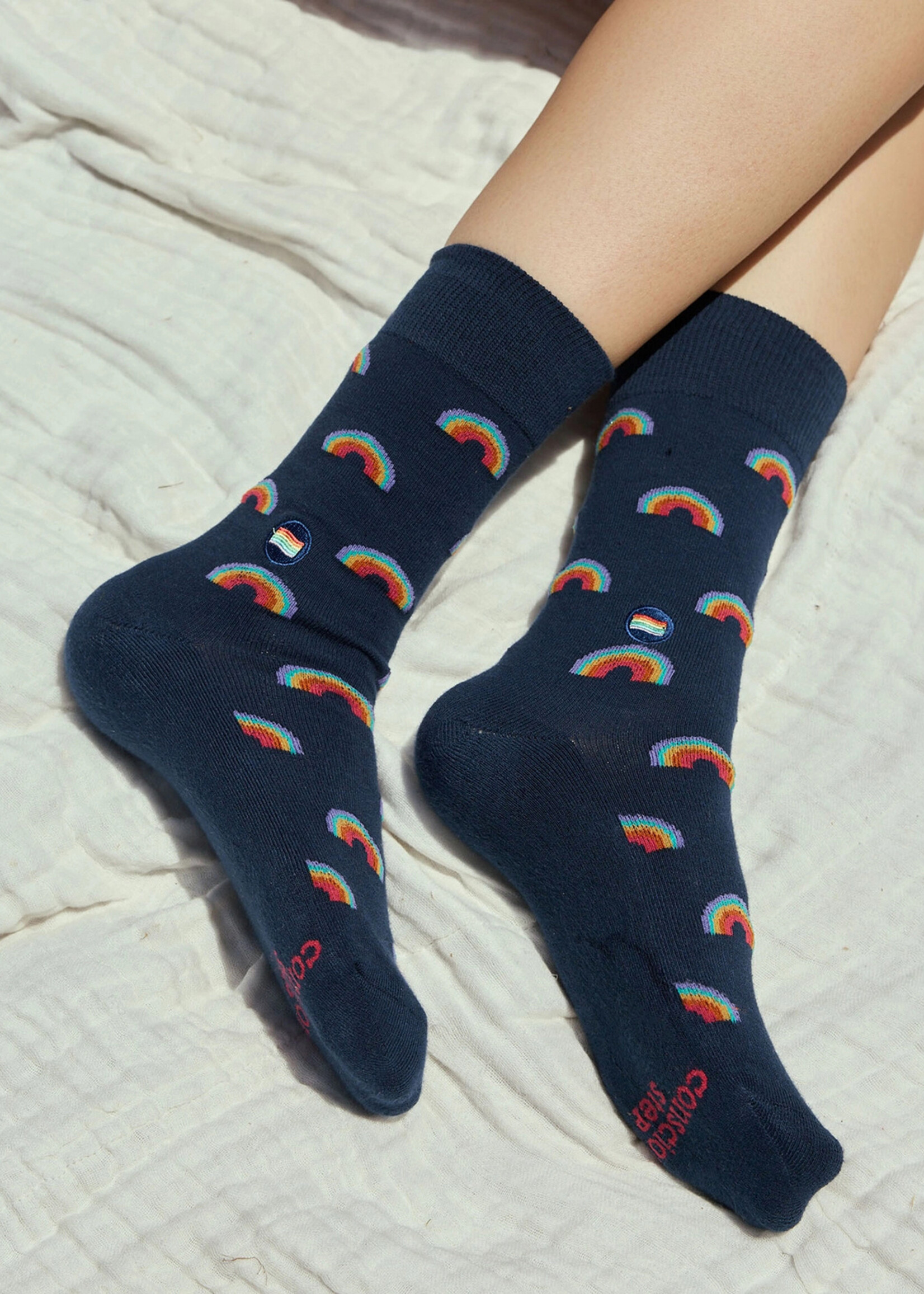 Conscious Step Men's LGBTQ Navy Rainbow Socks