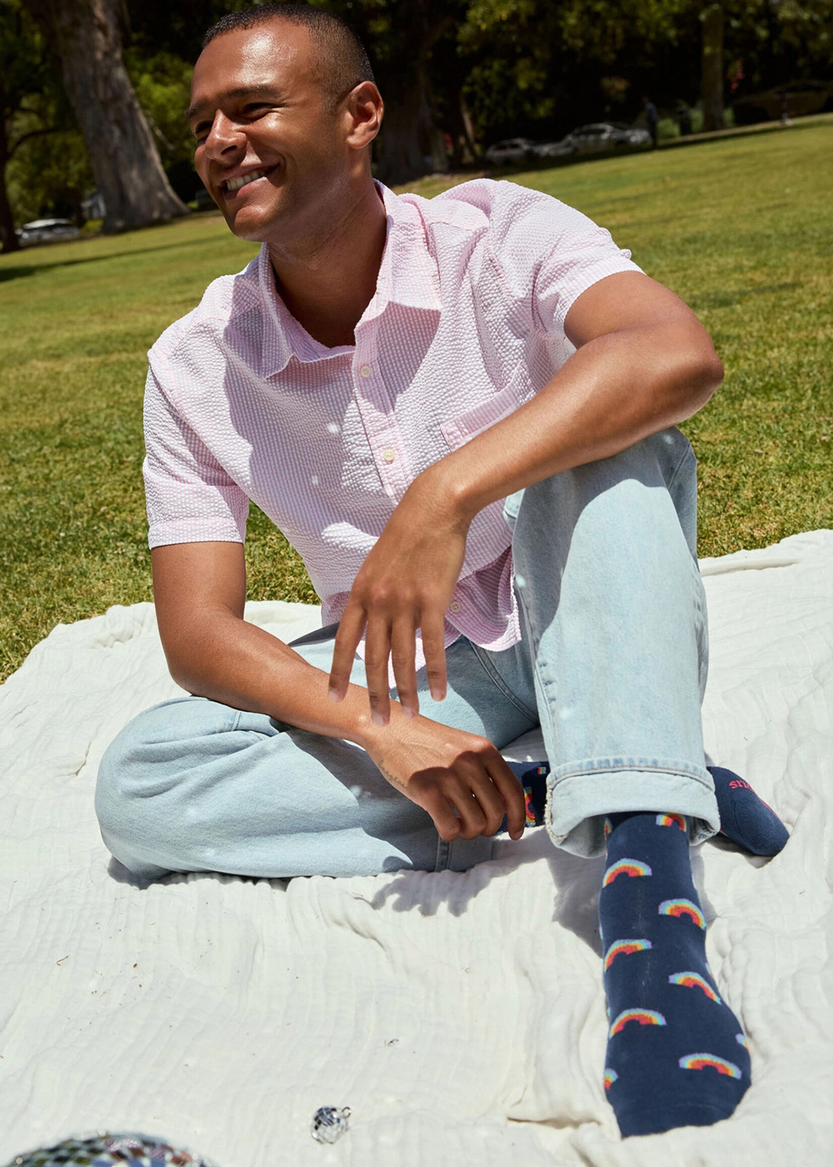 Conscious Step Men's LGBTQ Navy Rainbow Socks