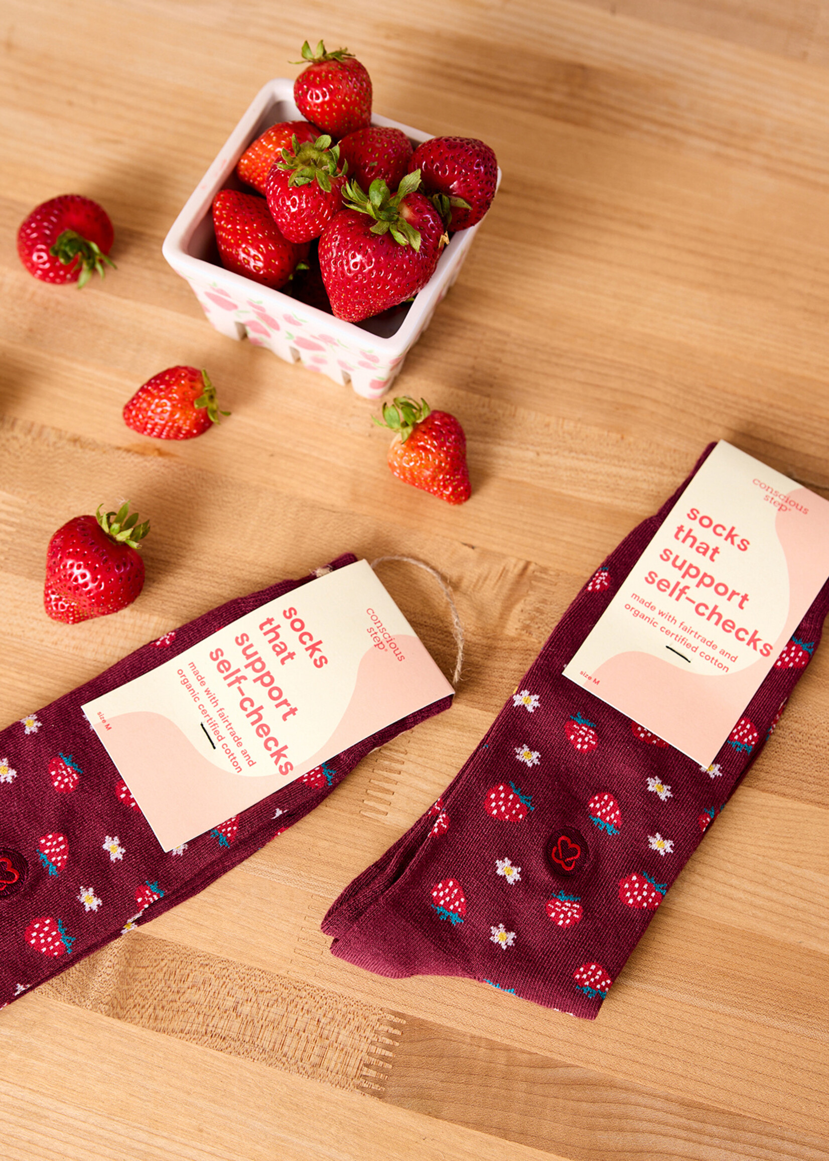 Conscious Step Women's Strawberry Socks - Support Self-Checks