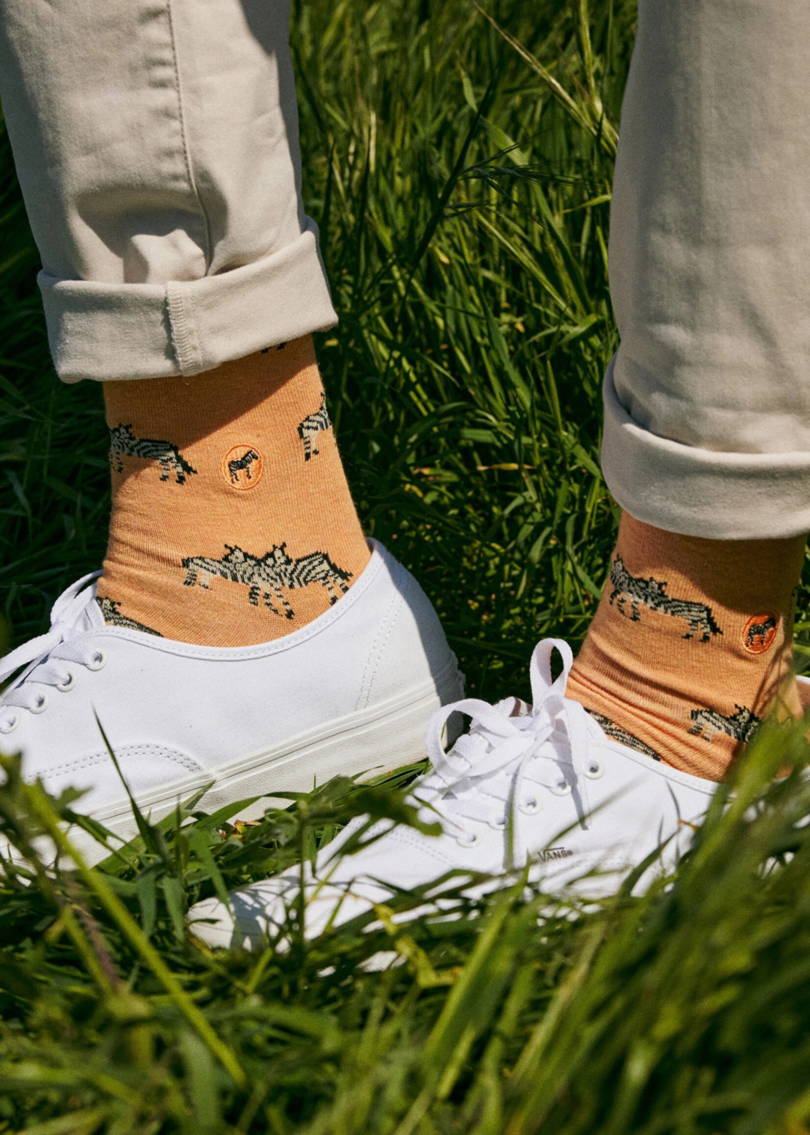 Conscious Step Men's Orange Zebra Socks