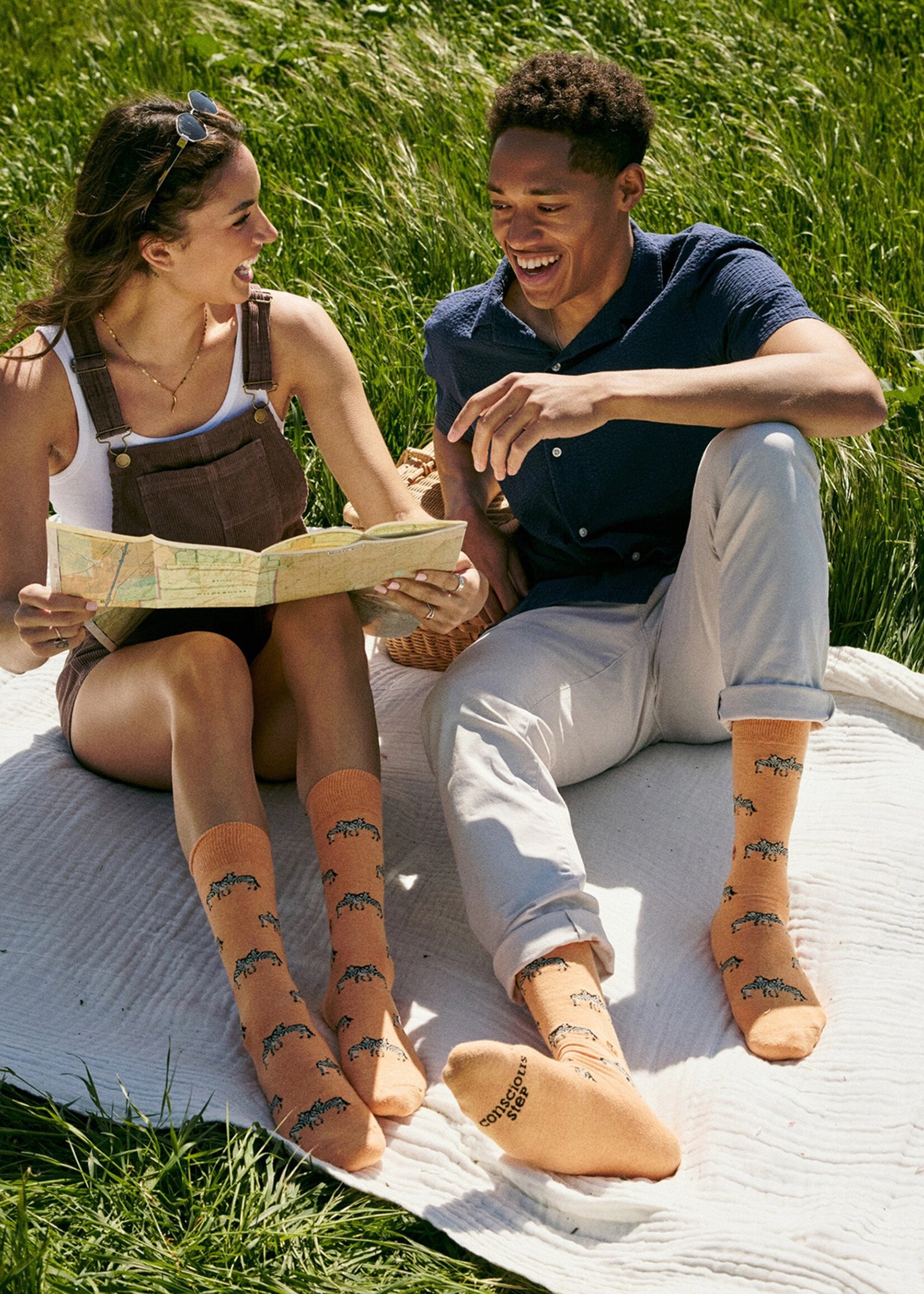 Conscious Step Men's Orange Zebra Socks