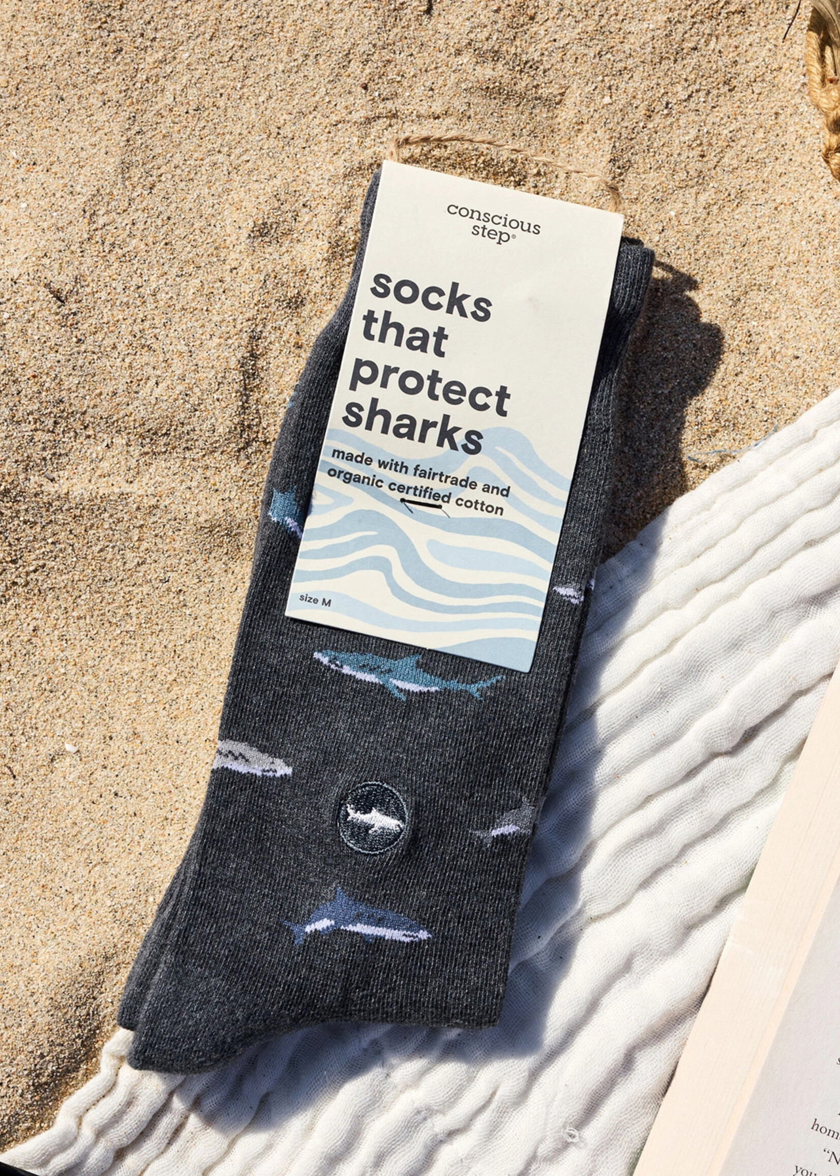 Conscious Step Men's Shark Socks - Grey