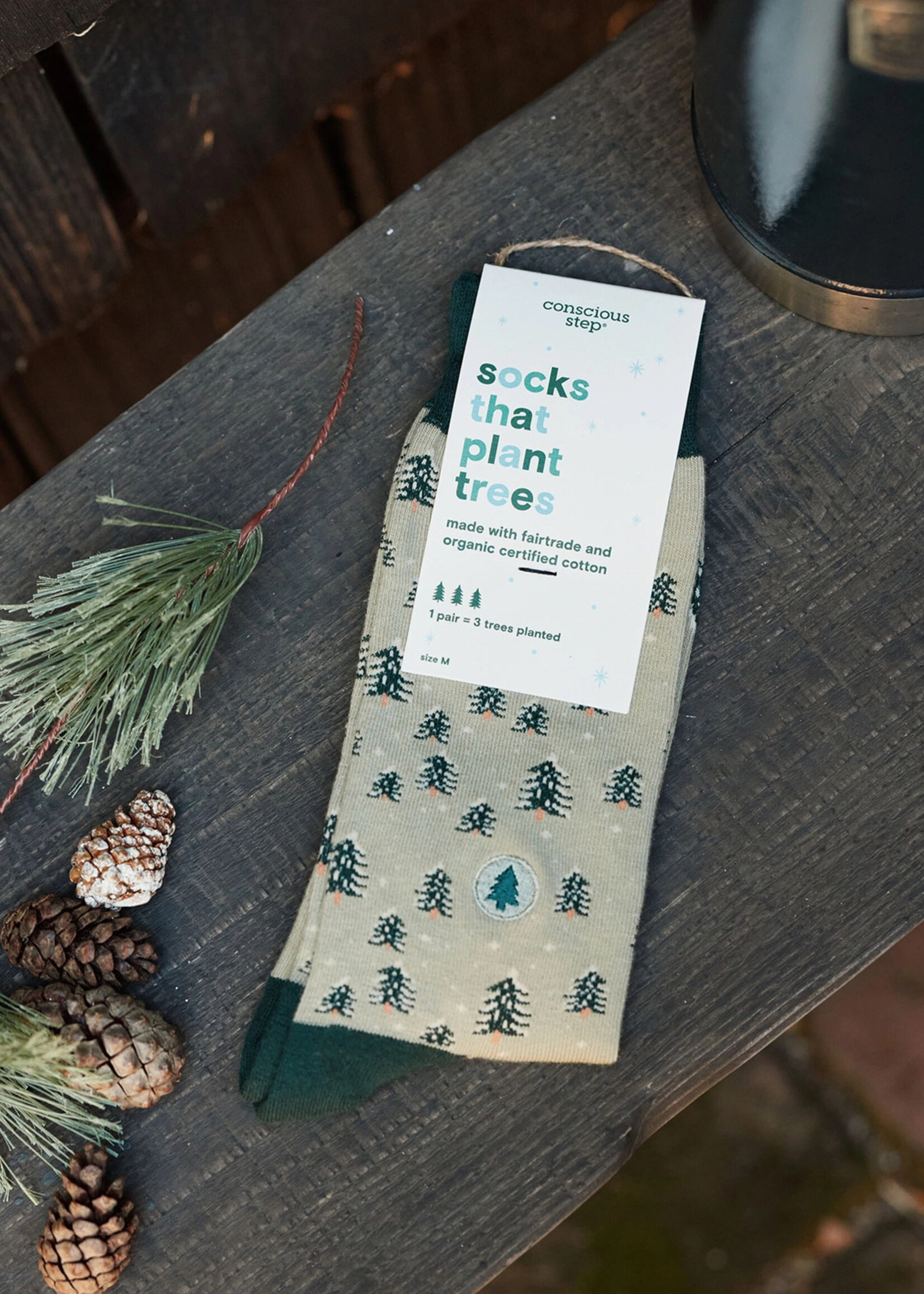 Conscious Step Men's Snowy Pine Tree Socks