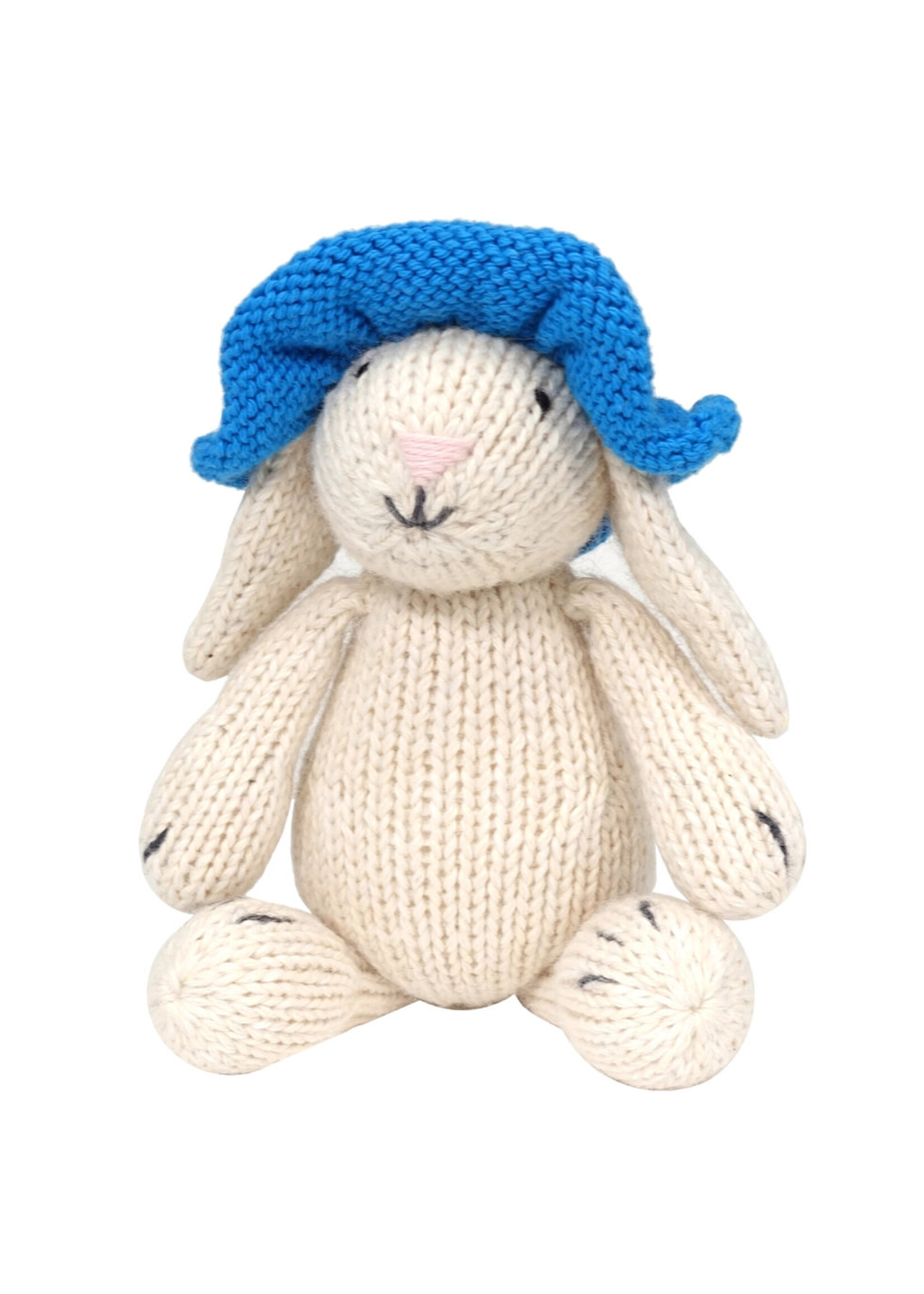 Melange Collection Knit Toy White Bunny with Blue Sun Hat